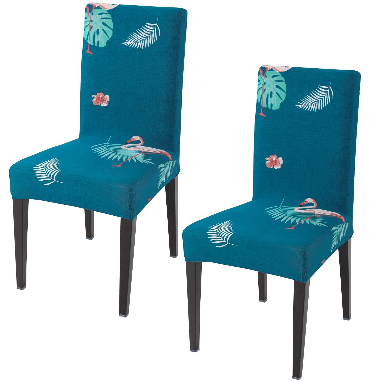Sky Blue Feather print elastic chair covers set of 2 | Hokipo