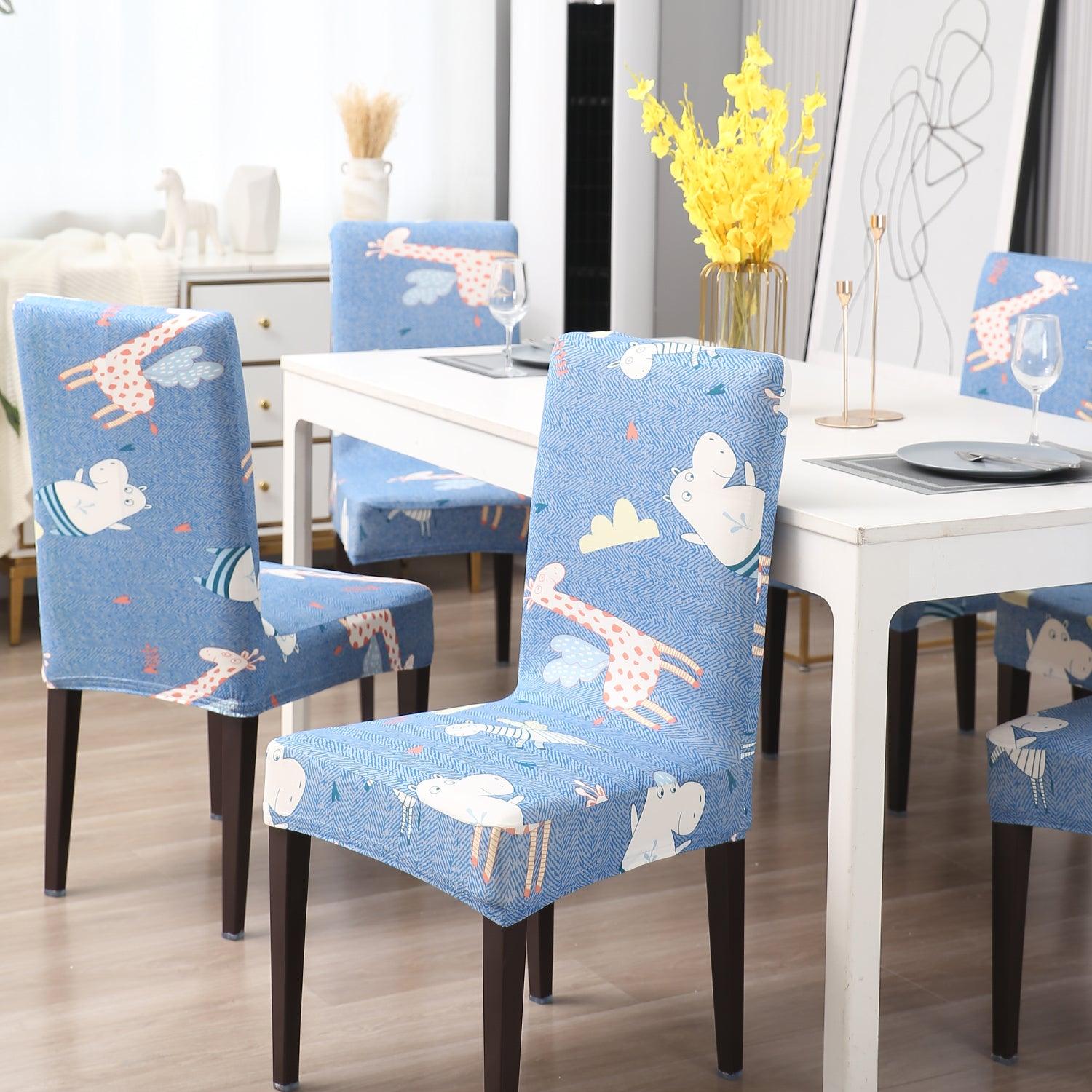 Sky Blue Happy Animals elastic dining chair covers