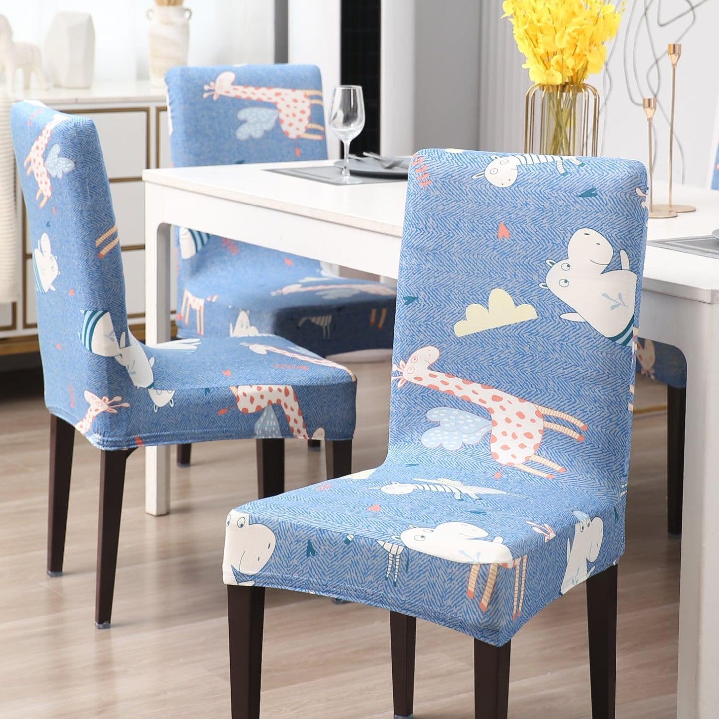 Sky Blue Happy Animals Fully fitted dining chair cover set