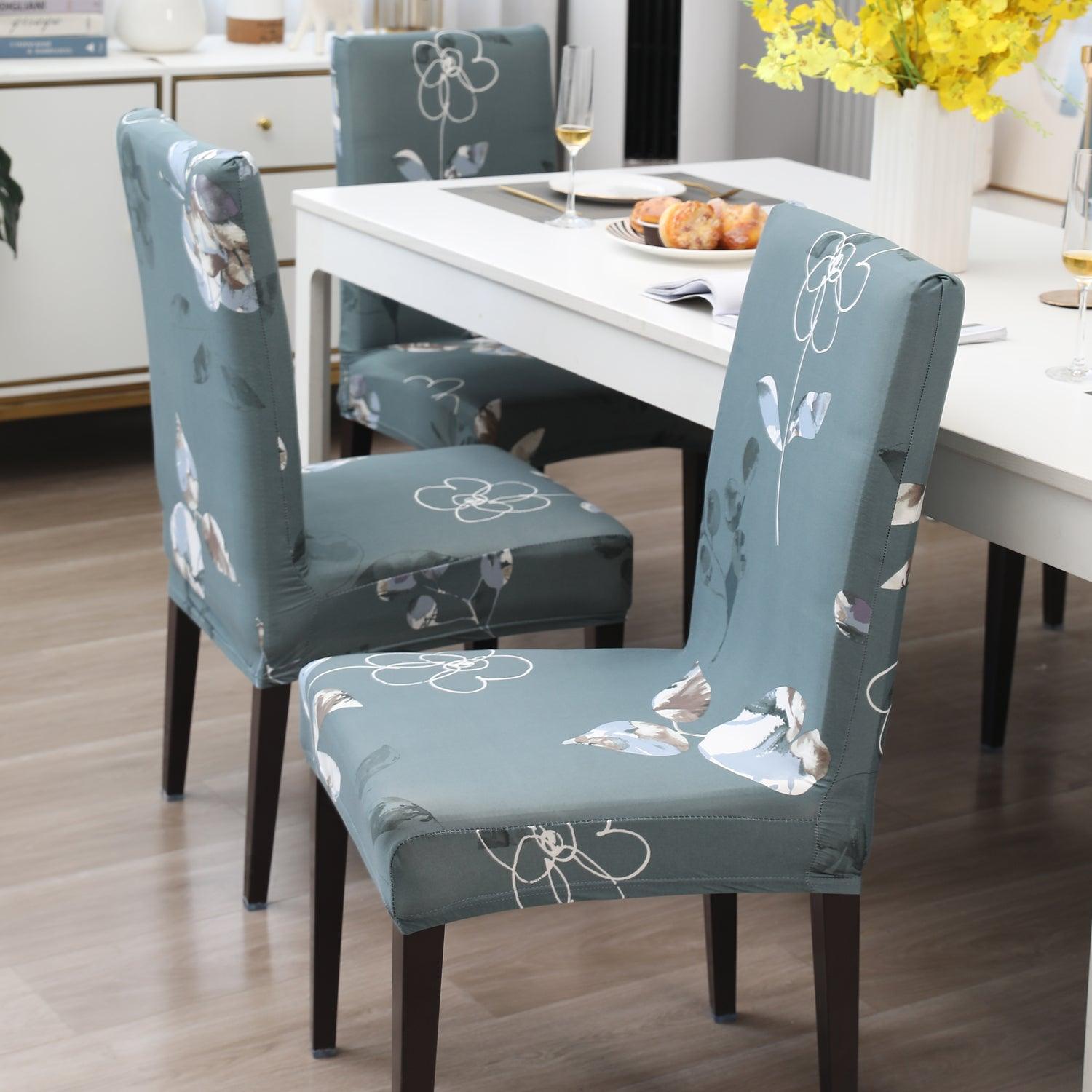Smokey Grey print chair covers for dining chairs | Hokipo