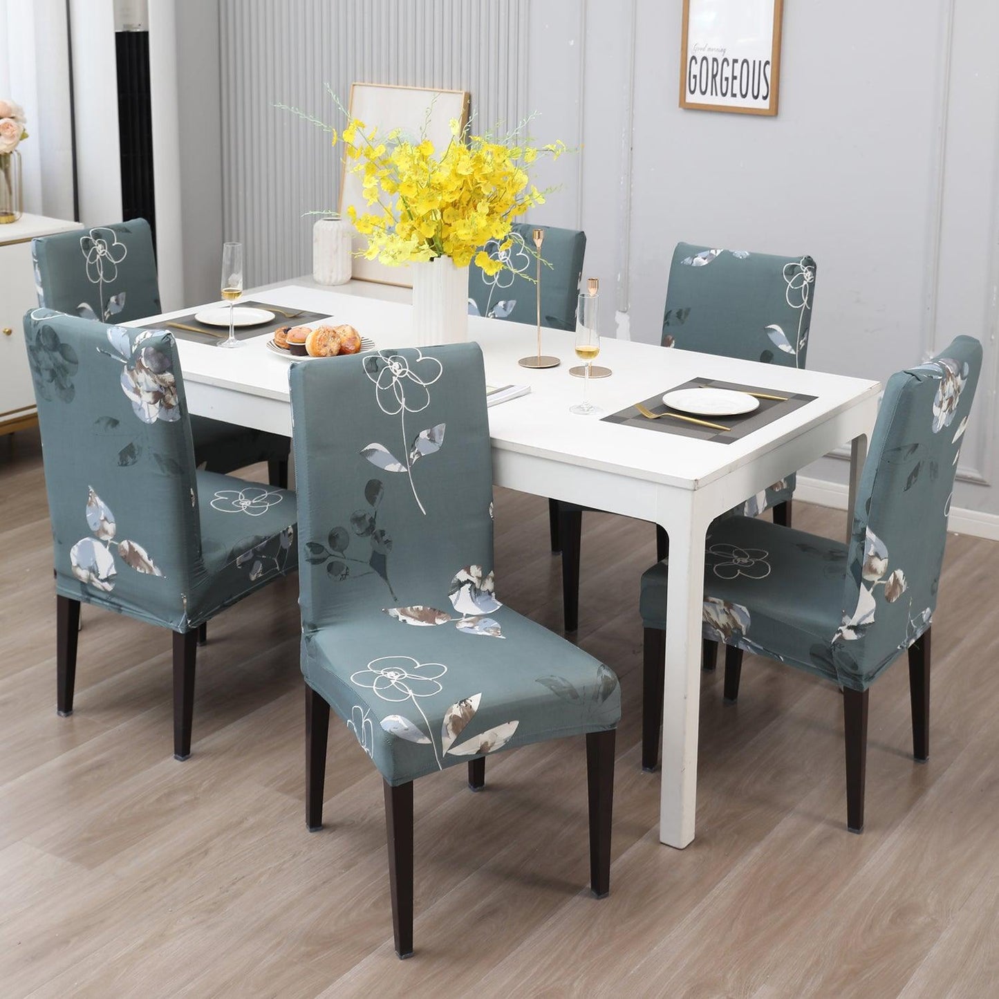 Smokey Grey print dining chair covers Set | Hokipo