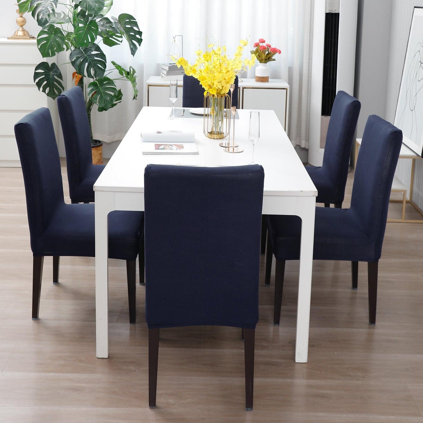 Space Blue Print dining chair covers Set