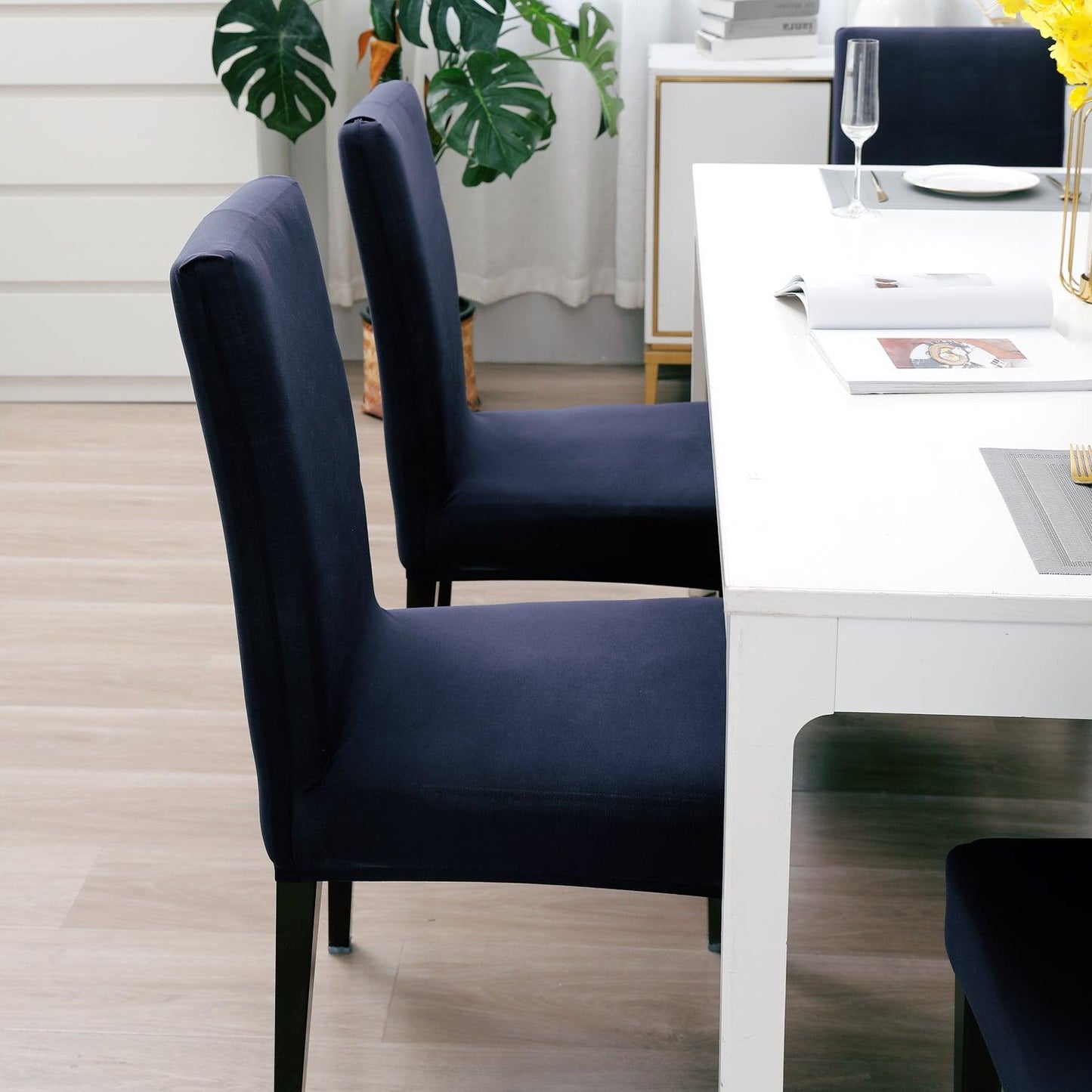 Space Blue Print elastic dining chair covers