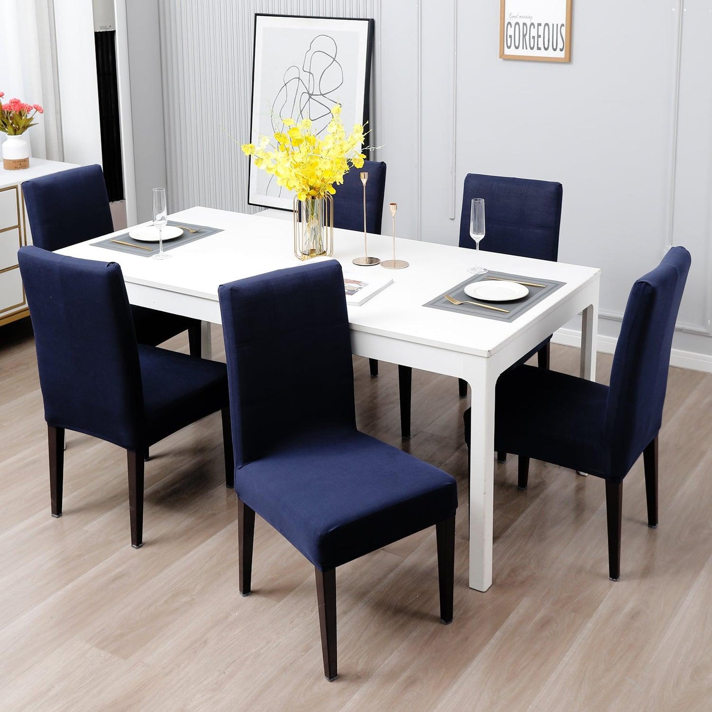Space Blue Print chair covers for dining chairs
