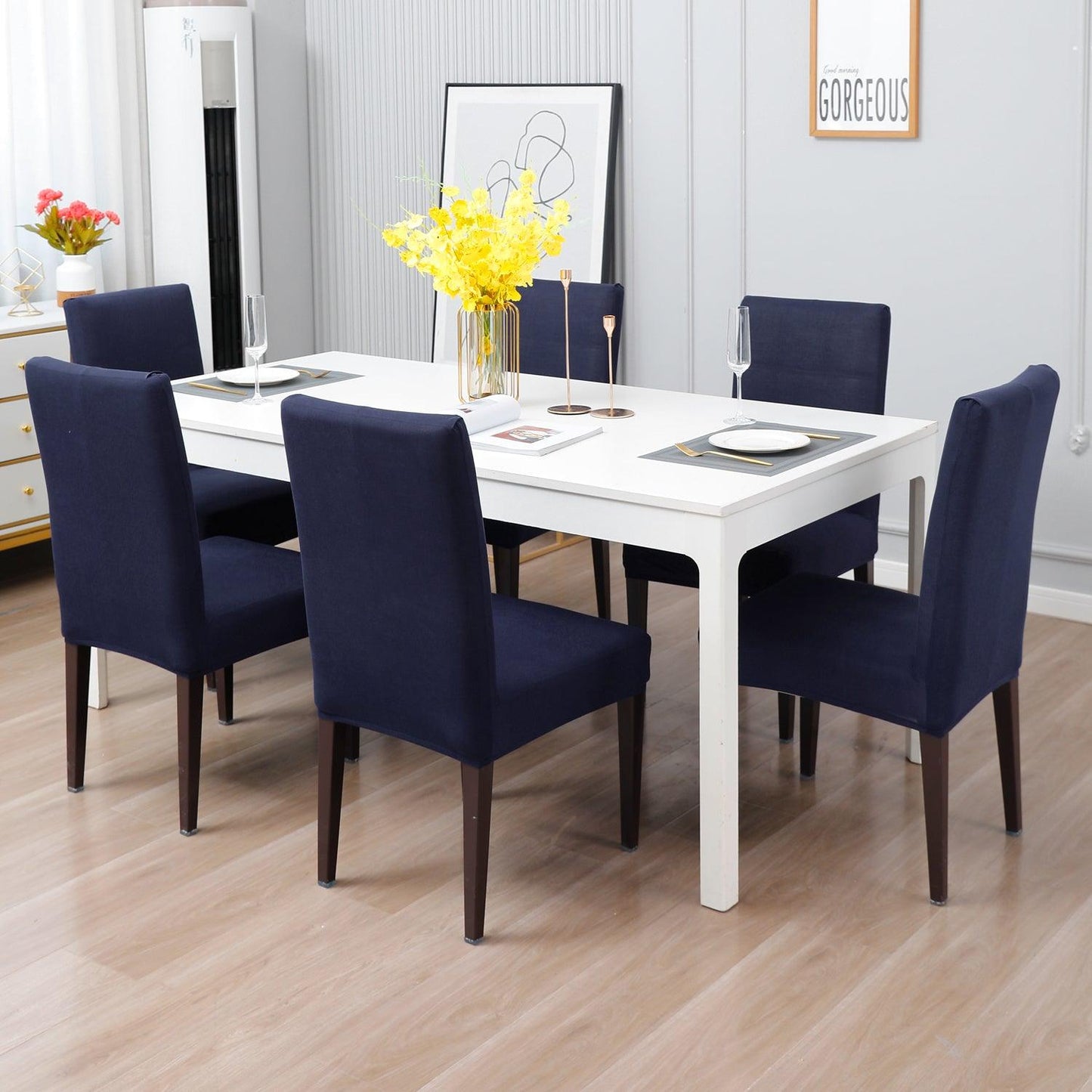 Space Blue Print dining chair covers set of 6