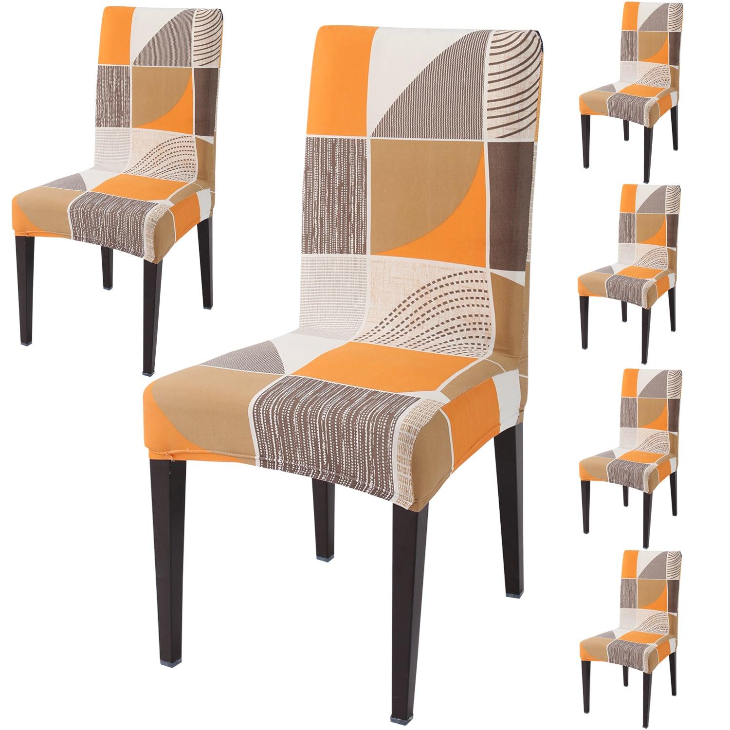 Square Abstract print dining chair covers set of 6 | Hokipo