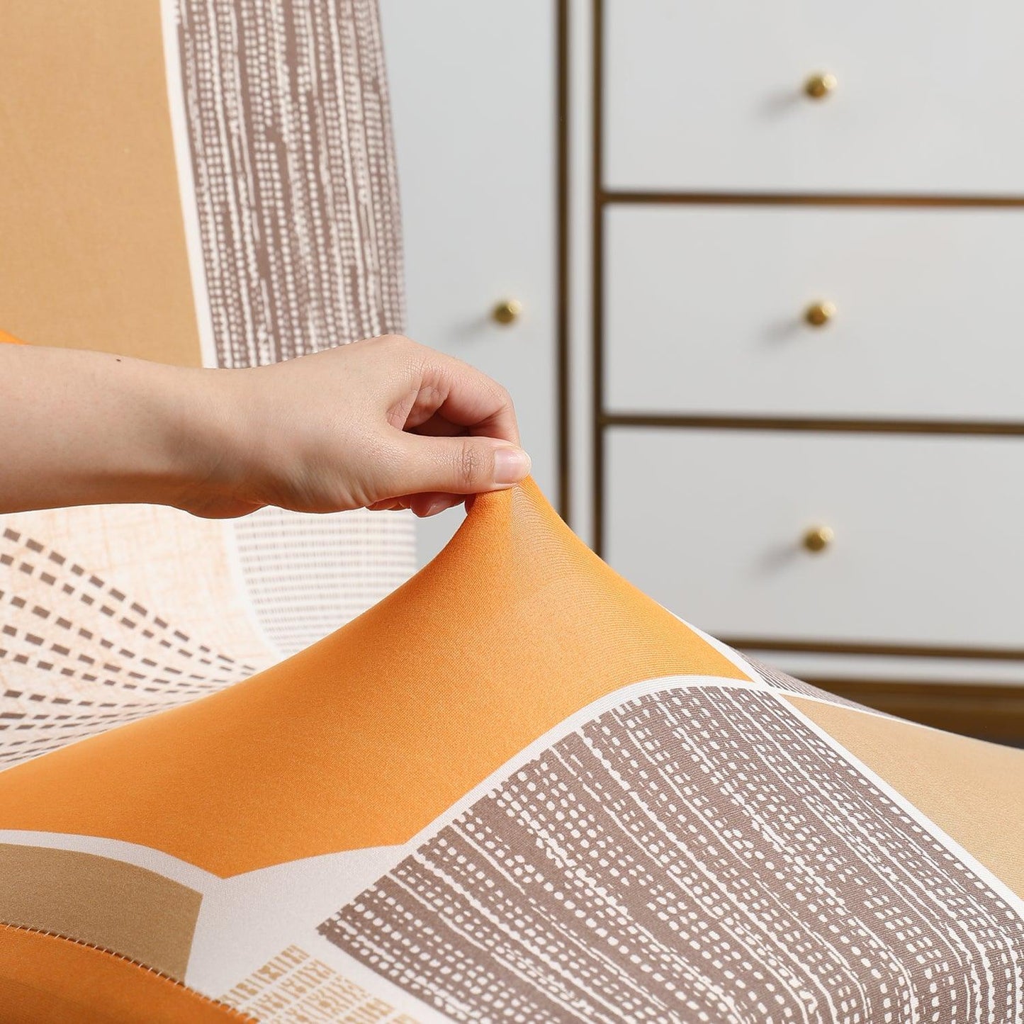 Square Abstract print stretchable dining chair covers | Hokipo