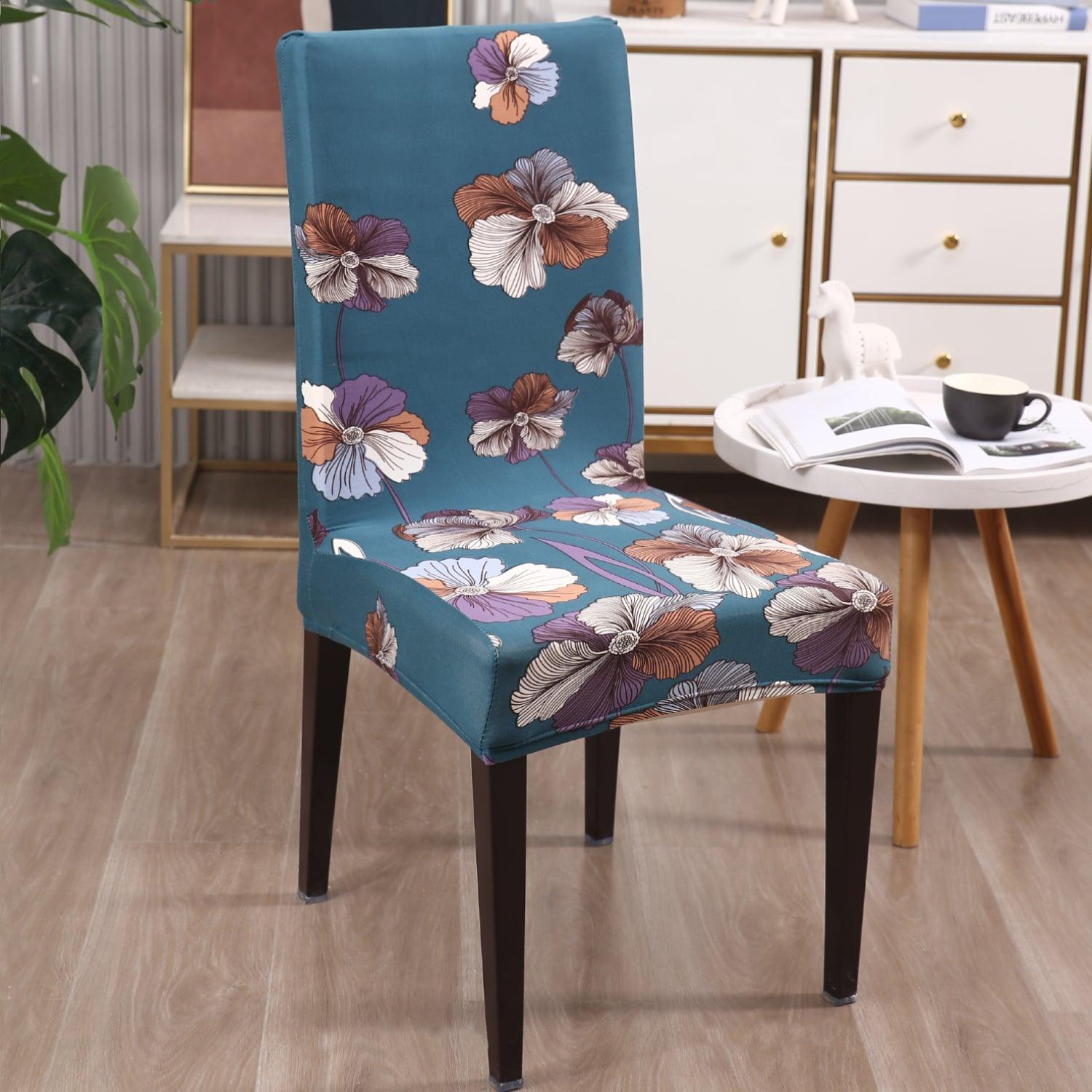 Teal Blue Dragon Hibiscus print chair covers Set | Hokipo