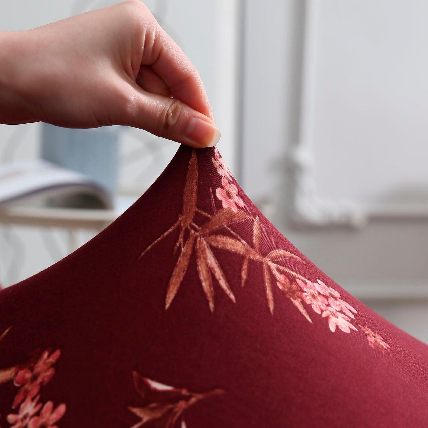 Wine Leaf stretchable dining chair covers