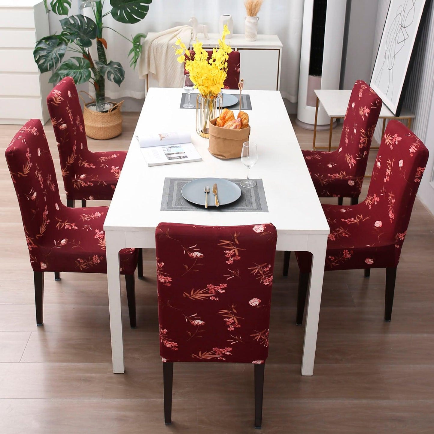 Wine Leaf dining chair cover 6 seater