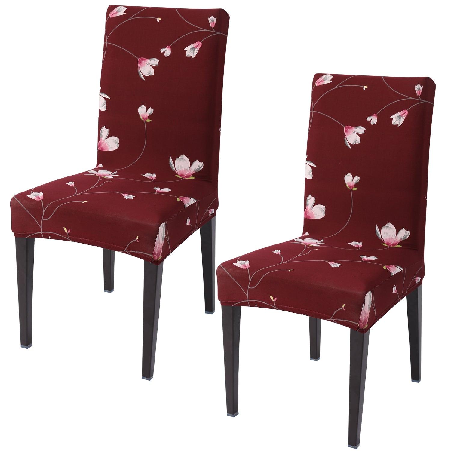 Wine Red Flowers print elastic chair covers set of 2 | Hokipo