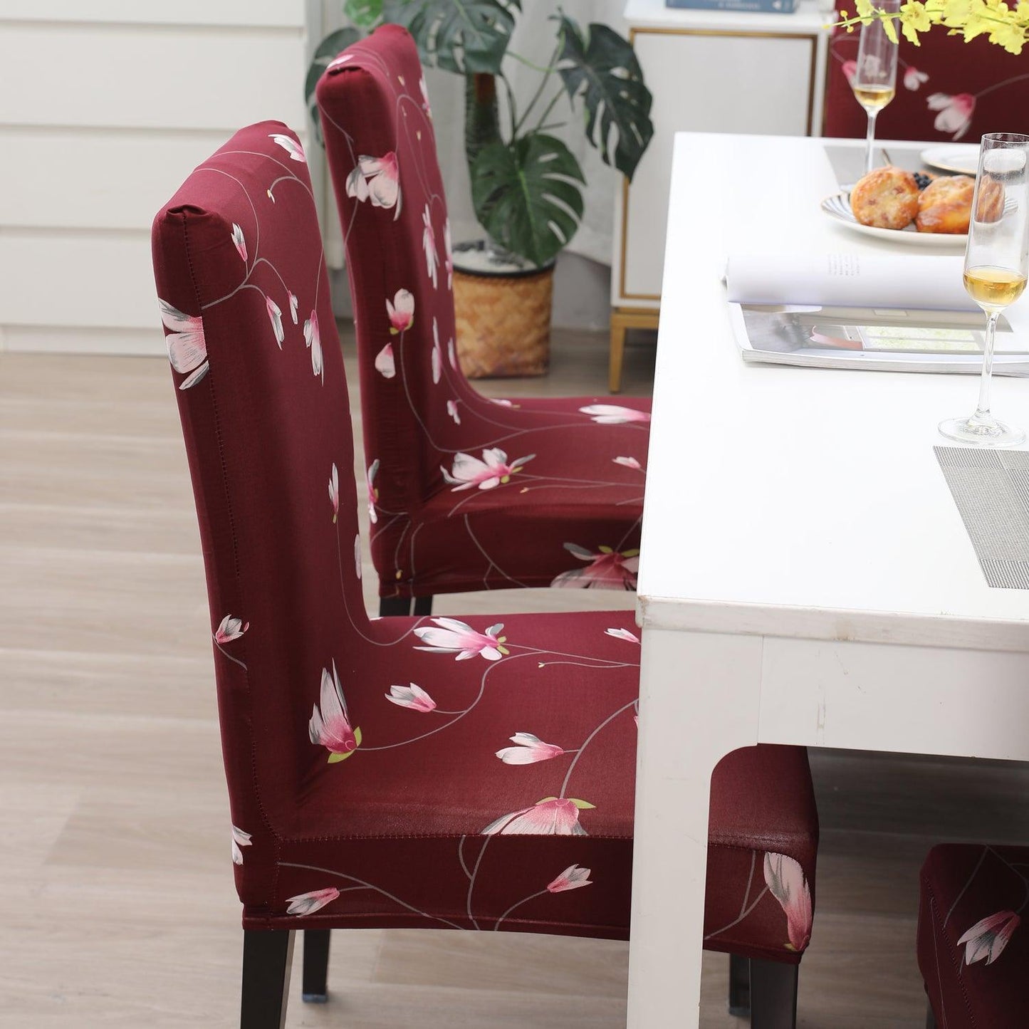 Wine Red Flowers print stylish chair cover | Hokipo
