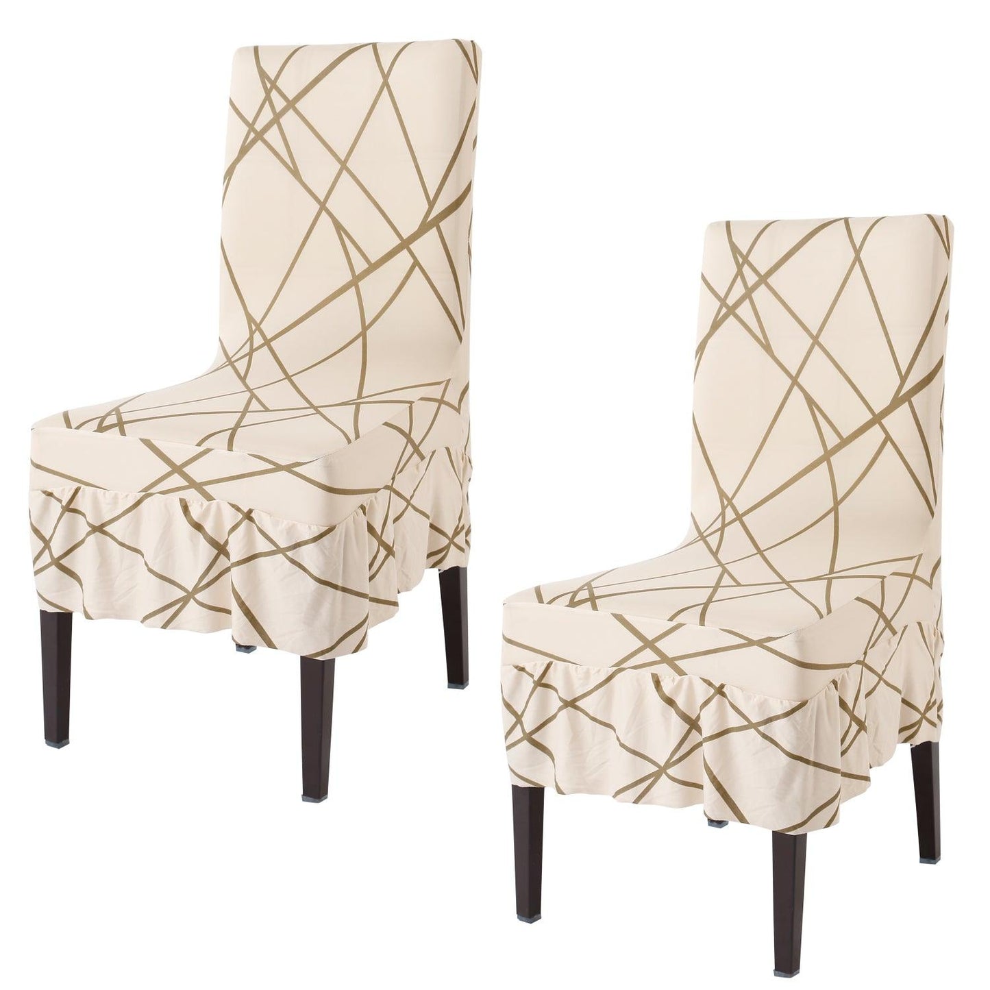 Elastic Stretchable Dining Chair Cover with Frill, Beige Abstract Line - HOKIPO | Har Ghar ka Humsafar