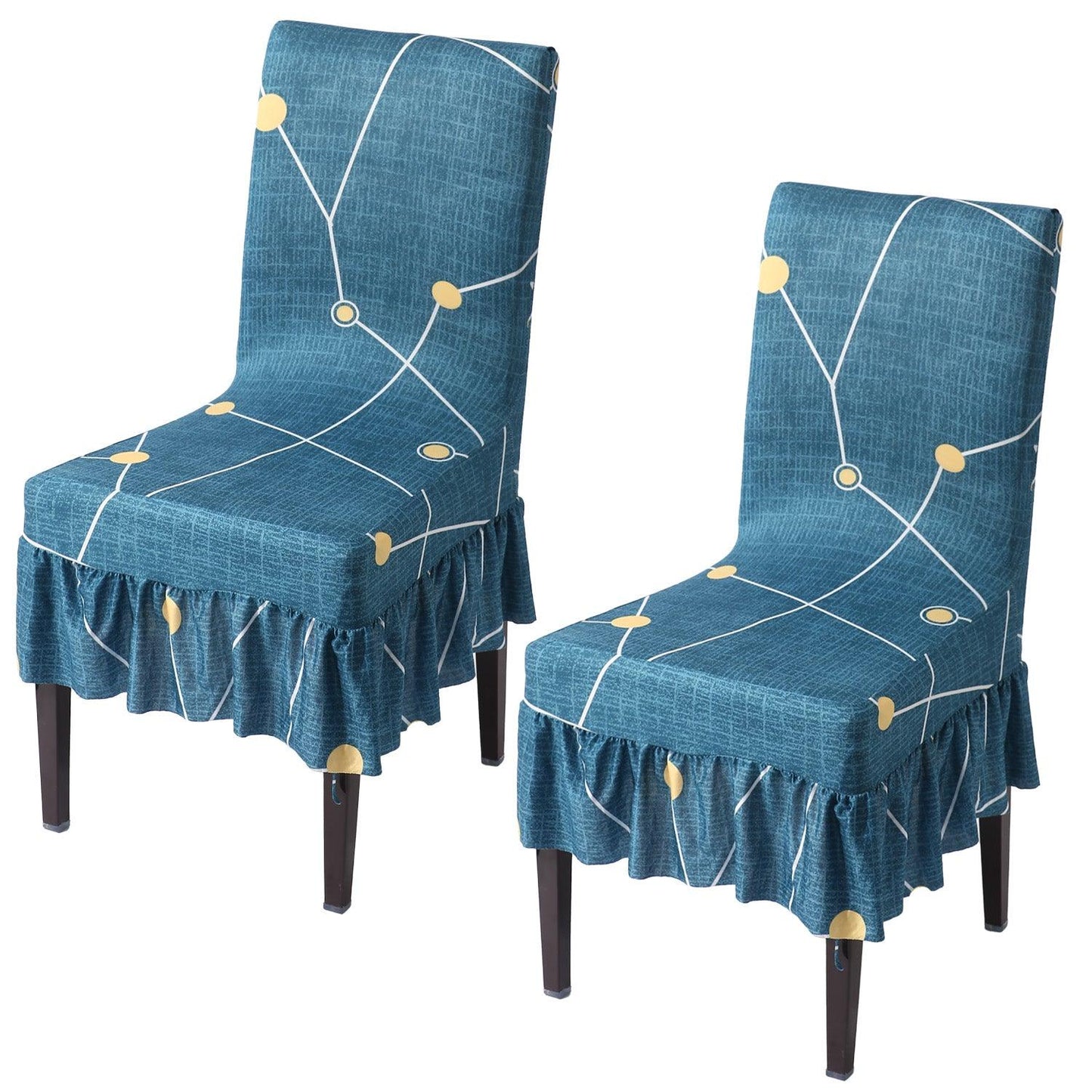 Elastic Stretchable Dining Chair Cover with Frill, Blue Constellation - HOKIPO | Har Ghar ka Humsafar