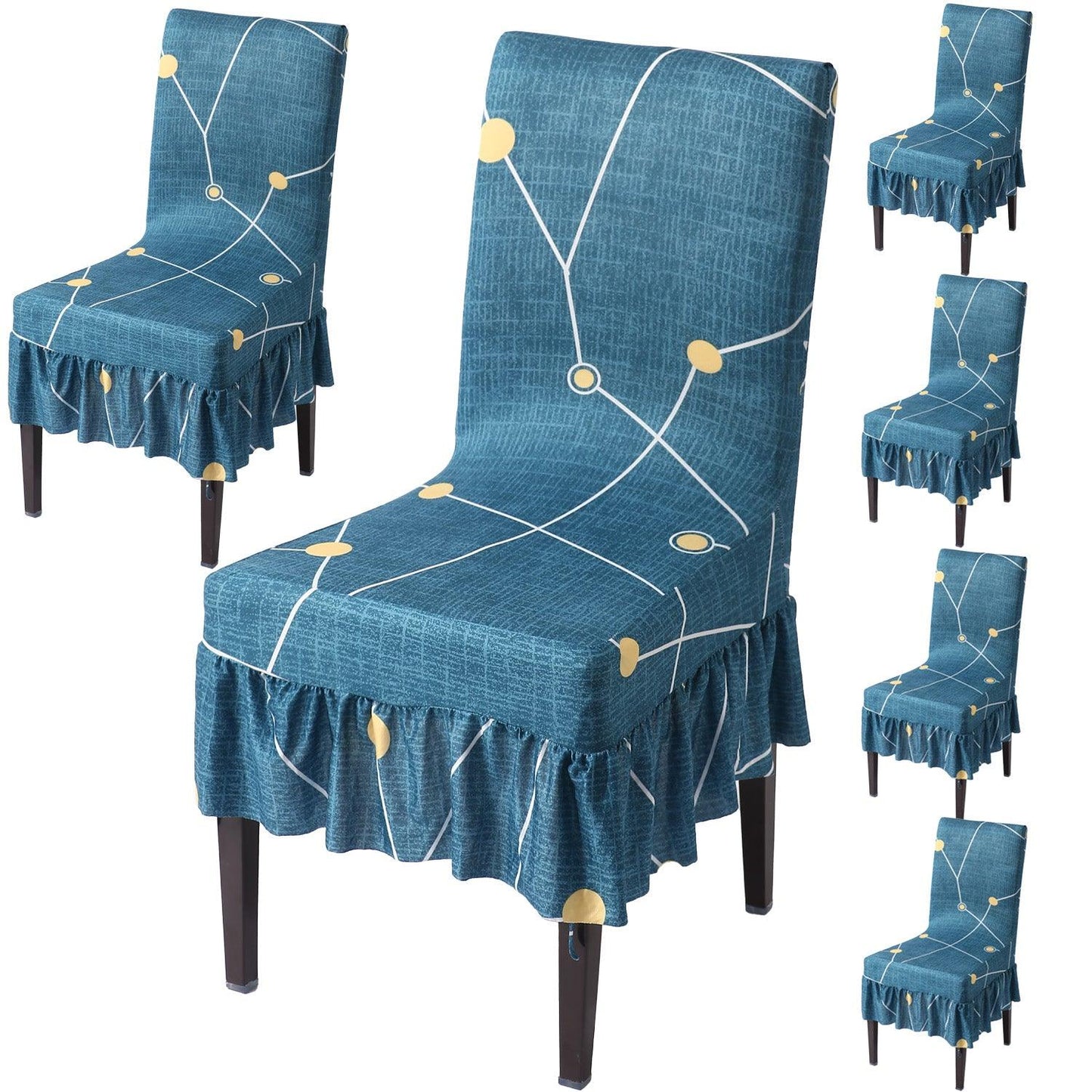 Elastic Stretchable Dining Chair Cover with Frill, Blue Constellation - HOKIPO | Har Ghar ka Humsafar
