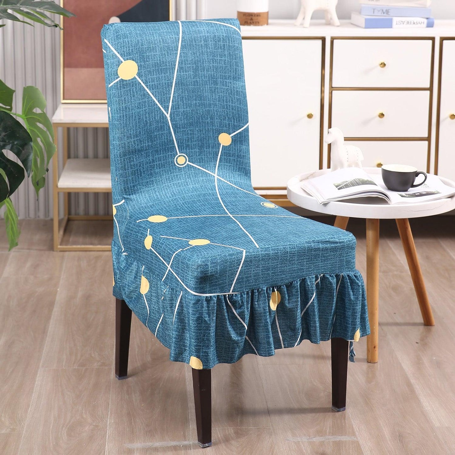 Elastic Stretchable Dining Chair Cover with Frill, Blue Constellation - HOKIPO | Har Ghar ka Humsafar