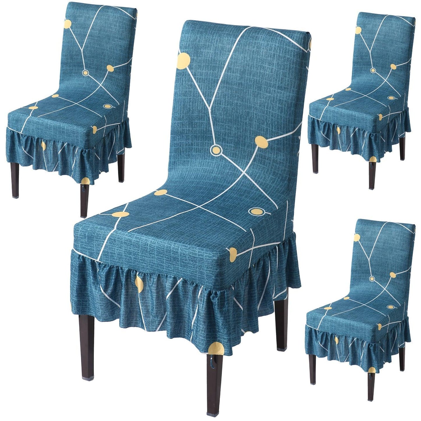 Elastic Stretchable Dining Chair Cover with Frill, Blue Constellation - HOKIPO | Har Ghar ka Humsafar