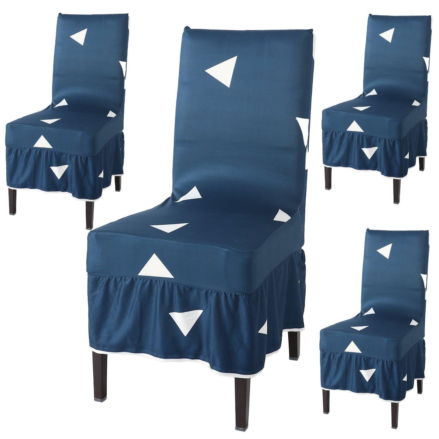 Elastic Stretchable Dining Chair Cover with Frill, Blue Triangle - HOKIPO | Har Ghar ka Humsafar