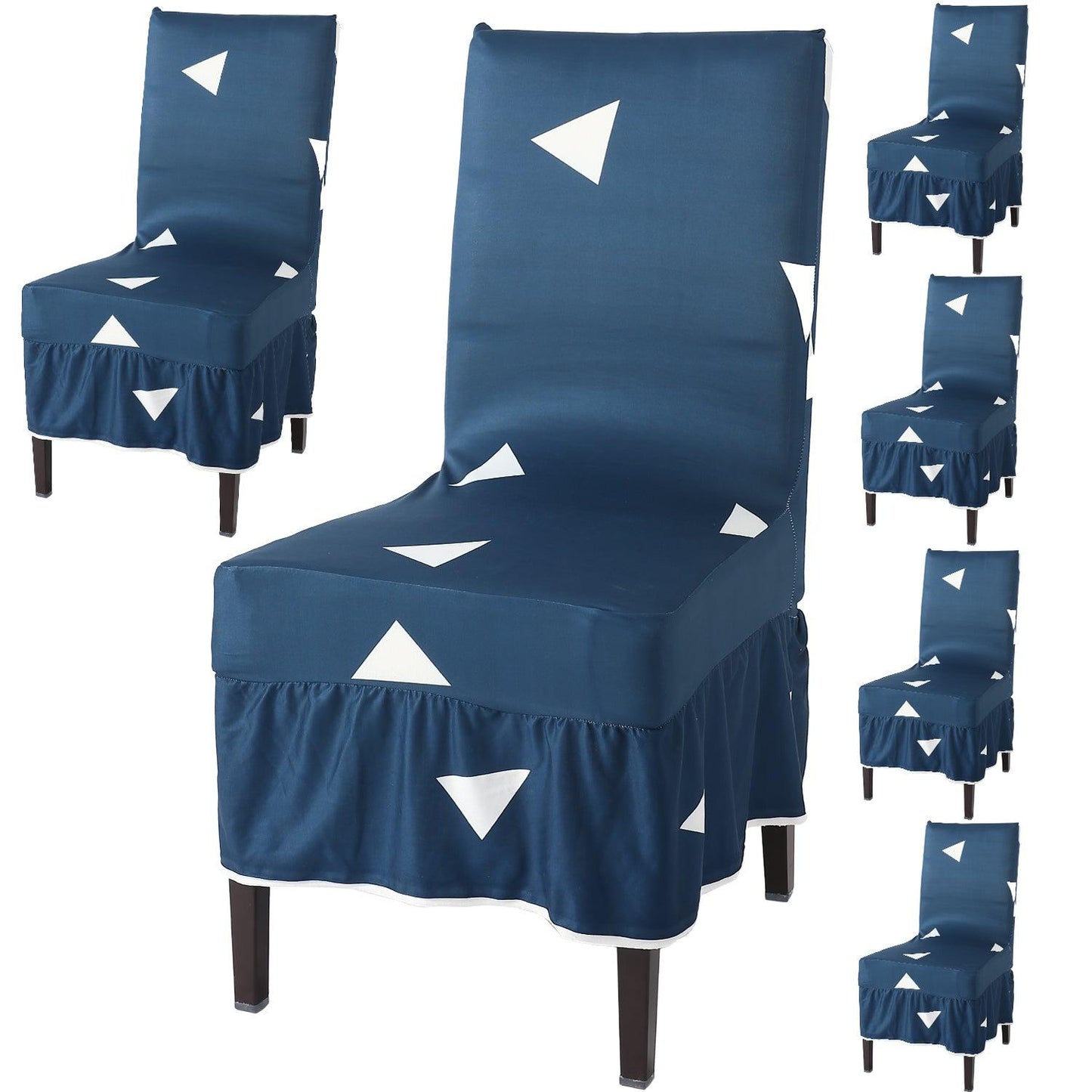 Elastic Stretchable Dining Chair Cover with Frill, Blue Triangle - HOKIPO | Har Ghar ka Humsafar