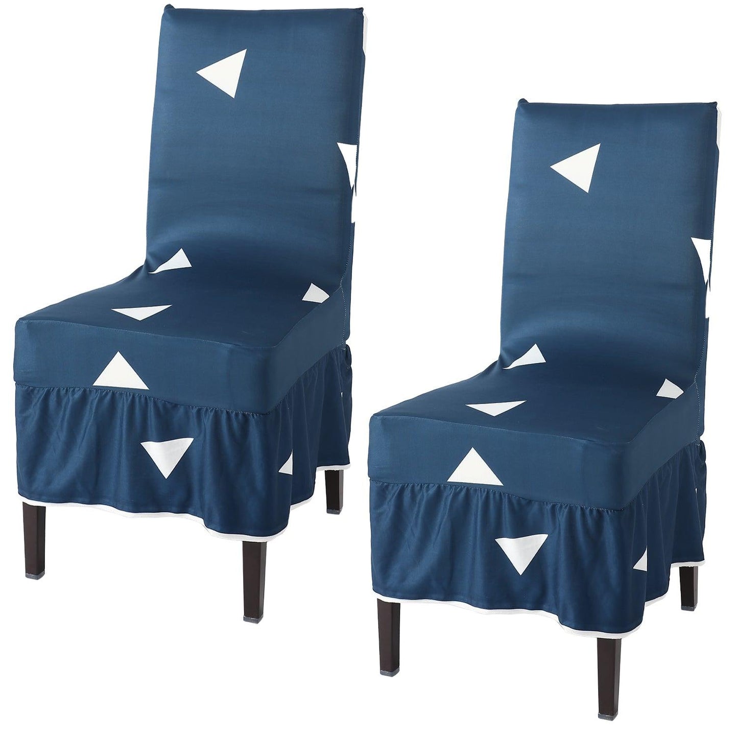 Elastic Stretchable Dining Chair Cover with Frill, Blue Triangle - HOKIPO | Har Ghar ka Humsafar