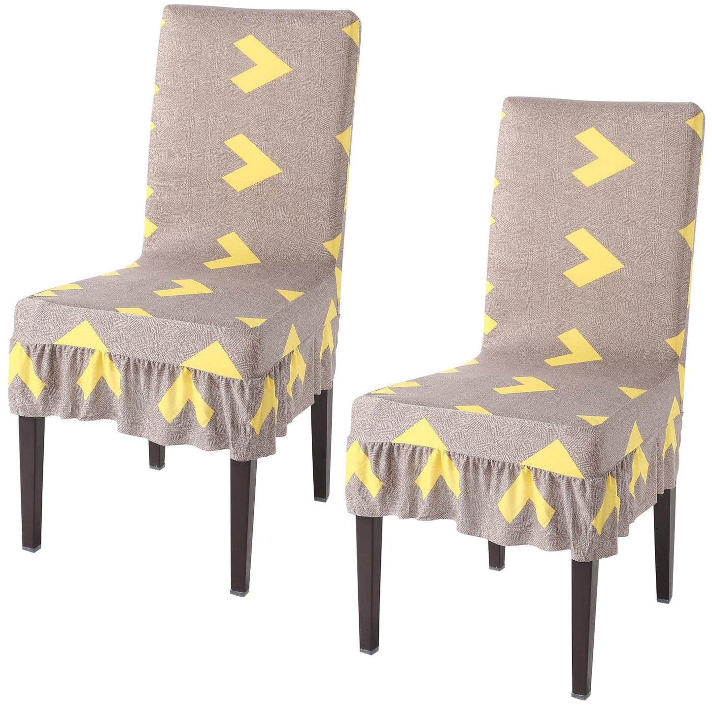 Elastic Stretchable Dining Chair Cover with Frill, Brown Arrow - HOKIPO | Har Ghar ka Humsafar
