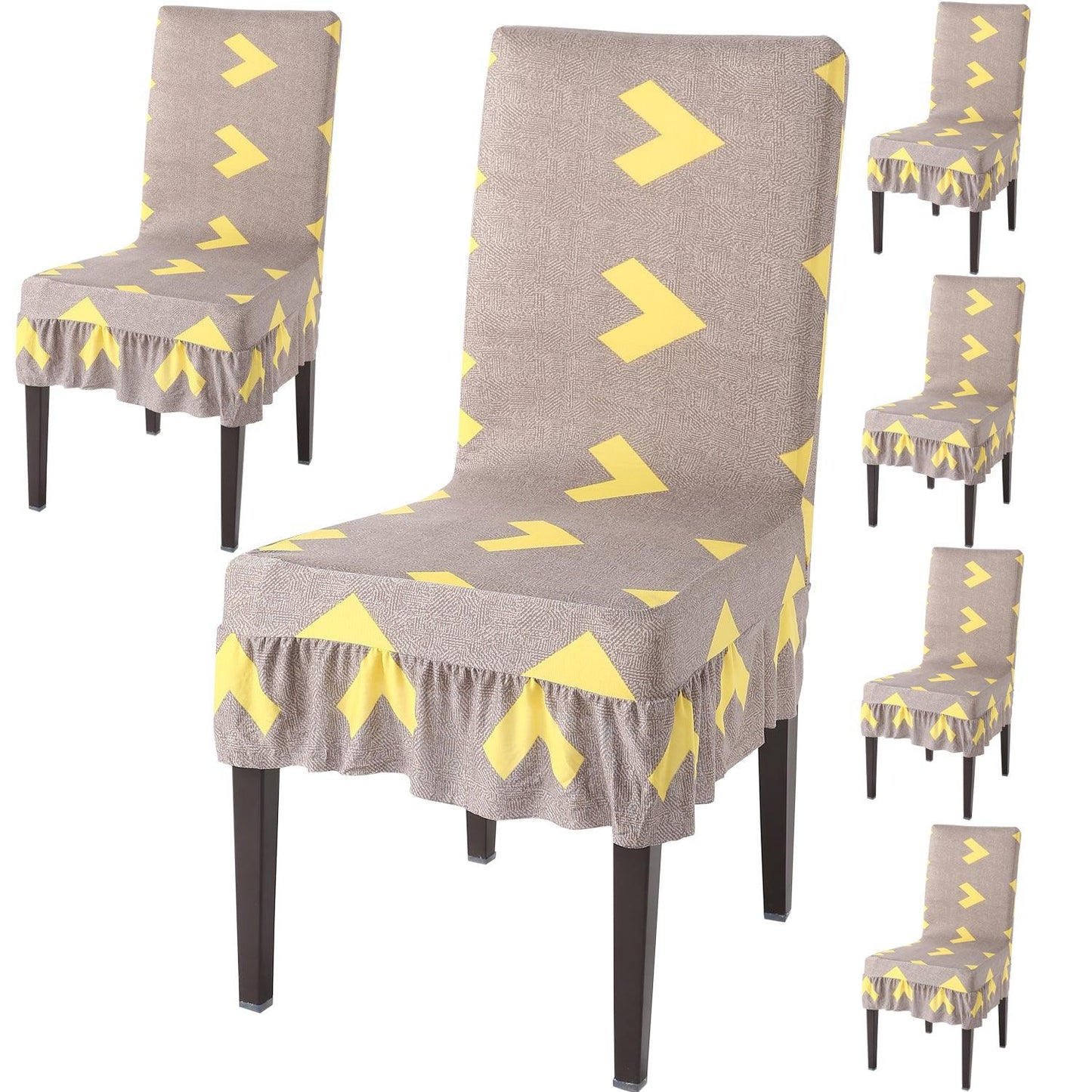 Elastic Stretchable Dining Chair Cover with Frill, Brown Arrow - HOKIPO | Har Ghar ka Humsafar