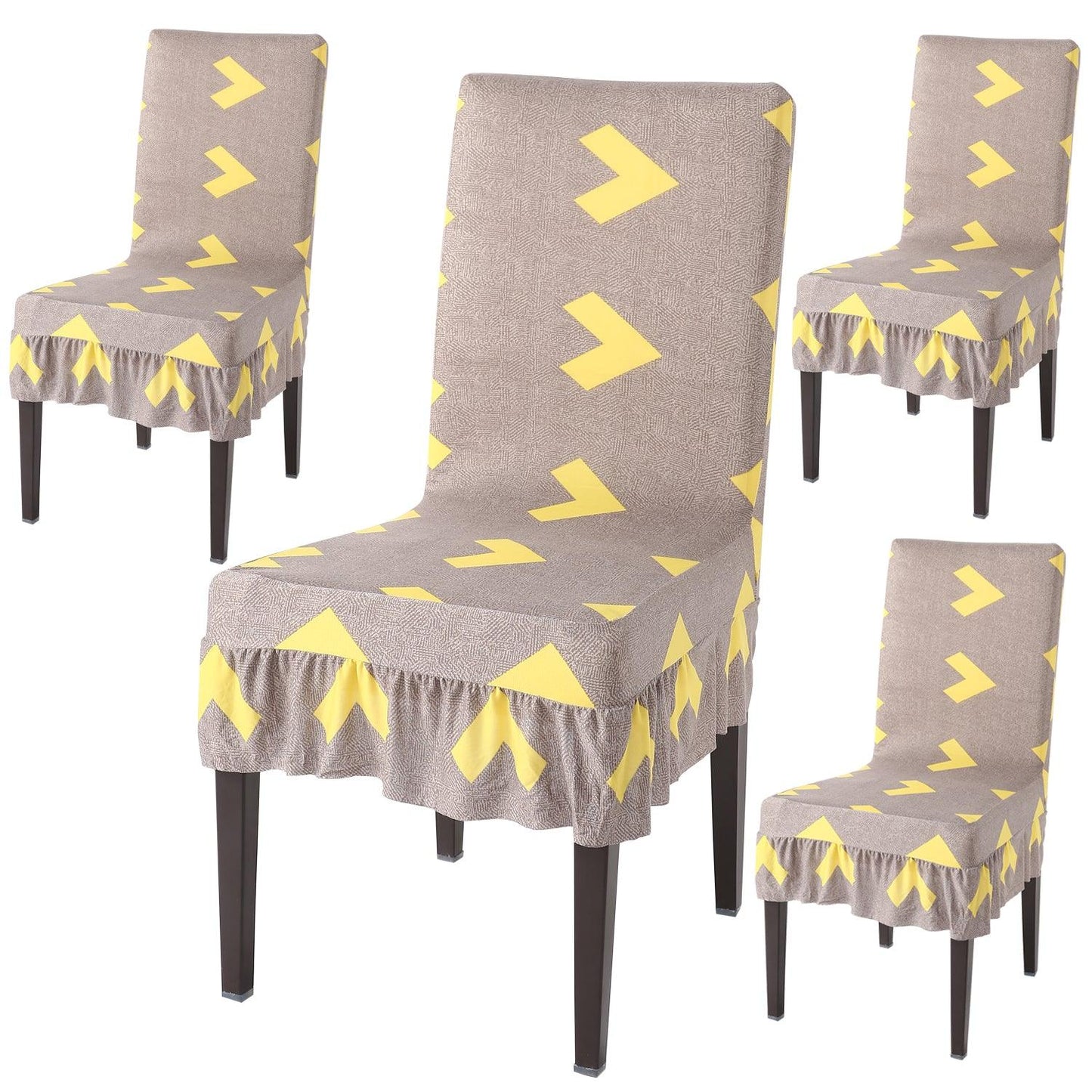 Elastic Stretchable Dining Chair Cover with Frill, Brown Arrow - HOKIPO | Har Ghar ka Humsafar