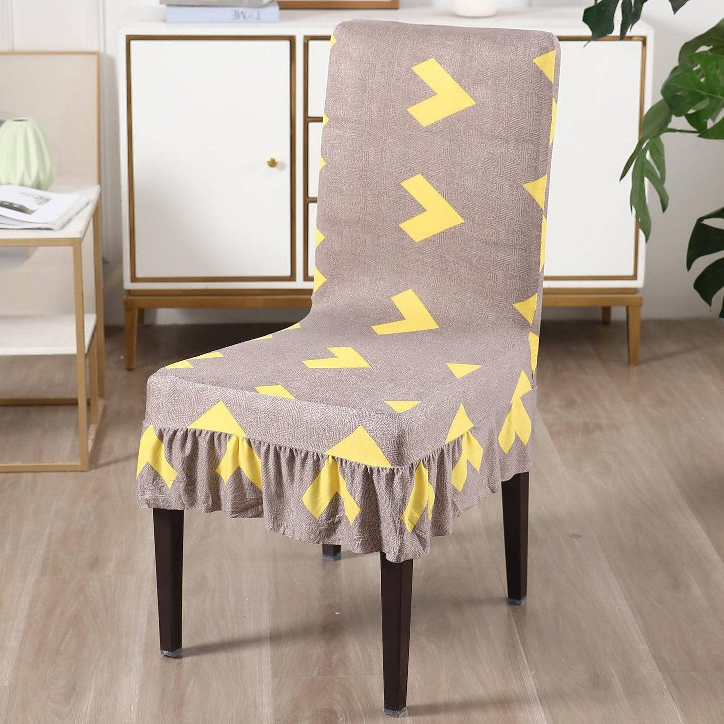 Elastic Stretchable Dining Chair Cover with Frill, Brown Arrow - HOKIPO | Har Ghar ka Humsafar