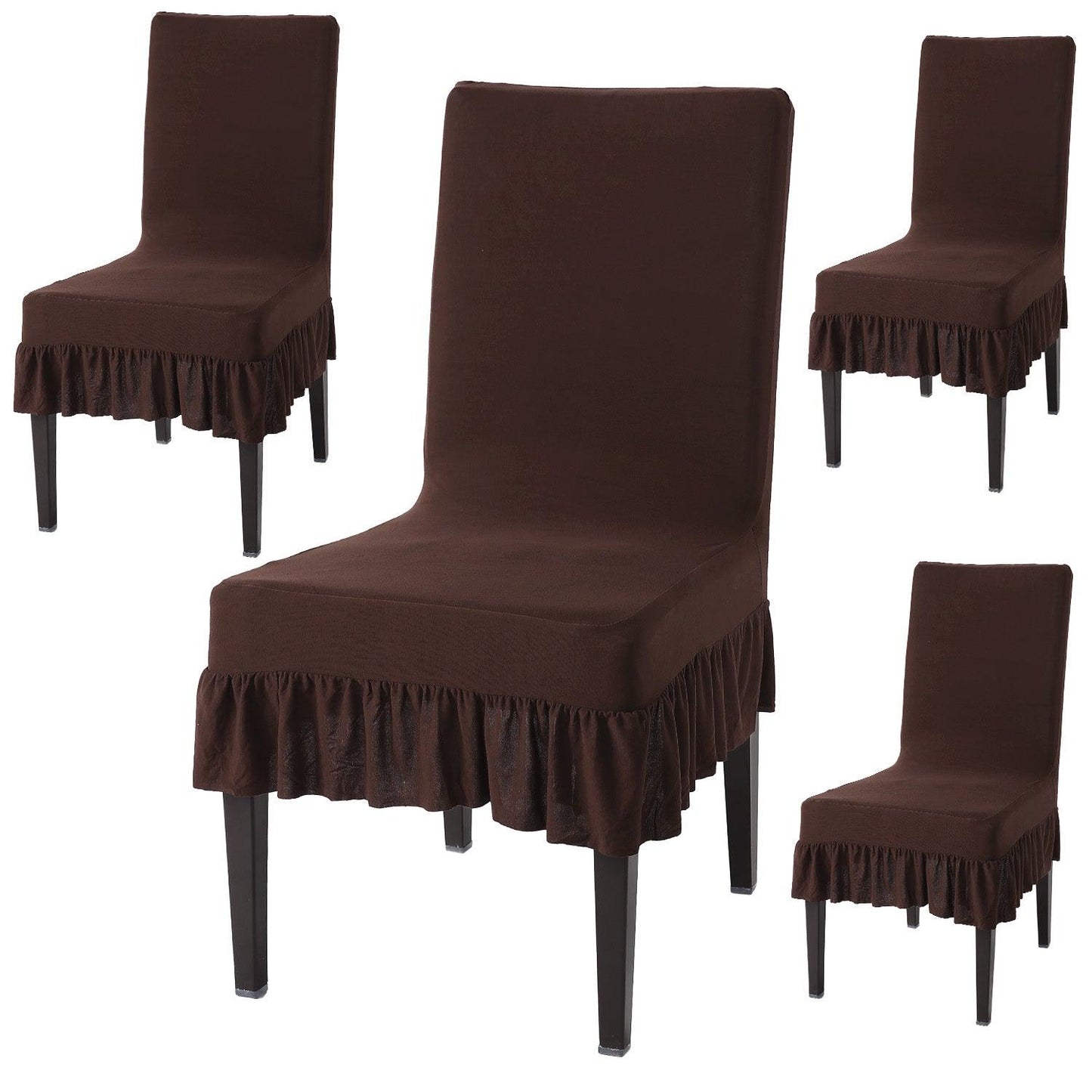 Elastic Stretchable Dining Chair Cover with Frill, Chocolate Brown - HOKIPO | Har Ghar ka Humsafar