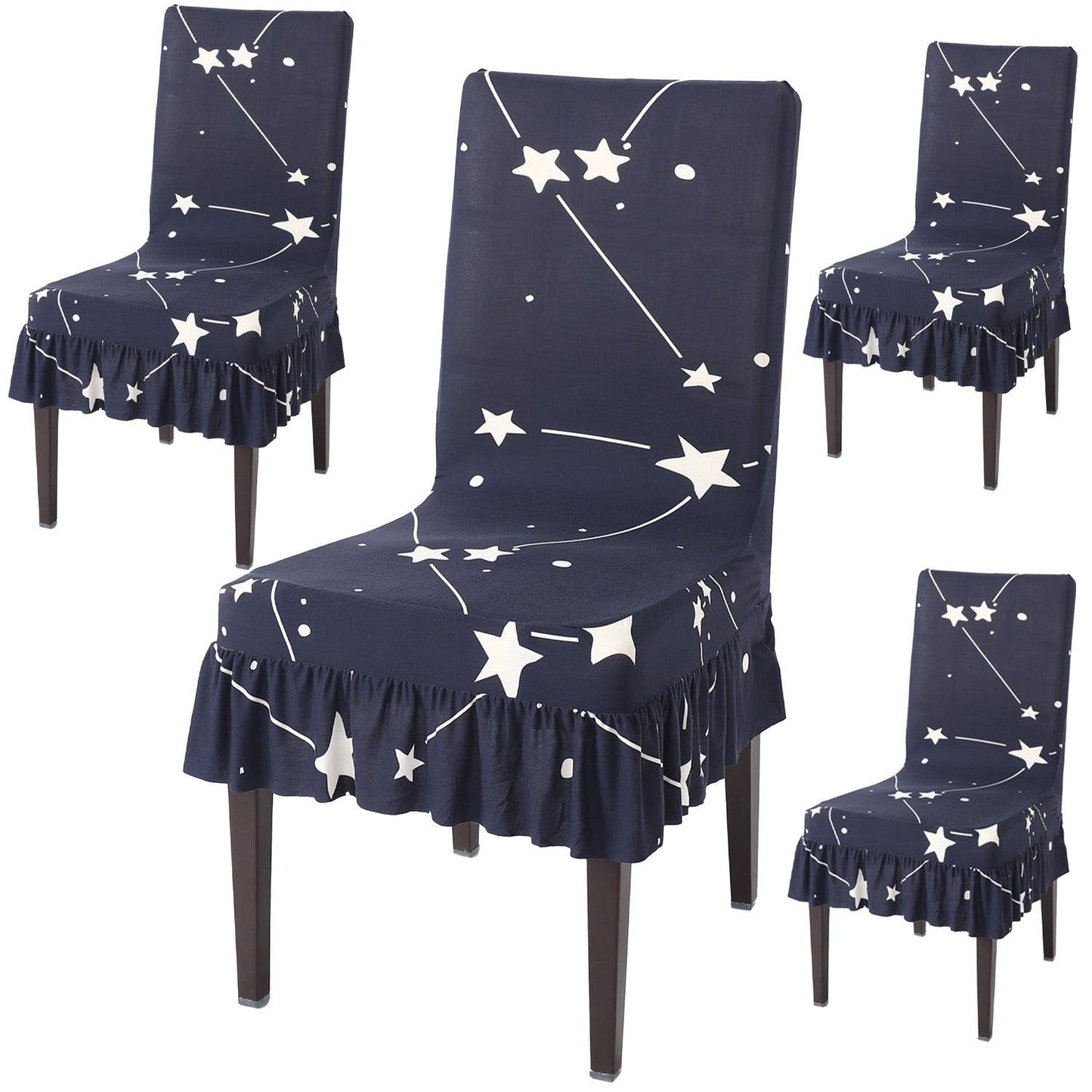 Elastic Stretchable Dining Chair Cover with Frill, Midnight Blue Star - HOKIPO | Har Ghar ka Humsafar