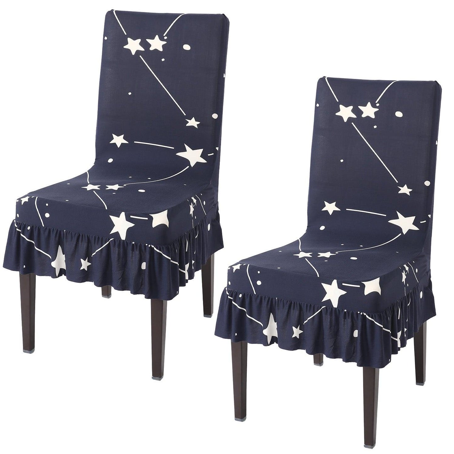 Elastic Stretchable Dining Chair Cover with Frill, Midnight Blue Star - HOKIPO | Har Ghar ka Humsafar