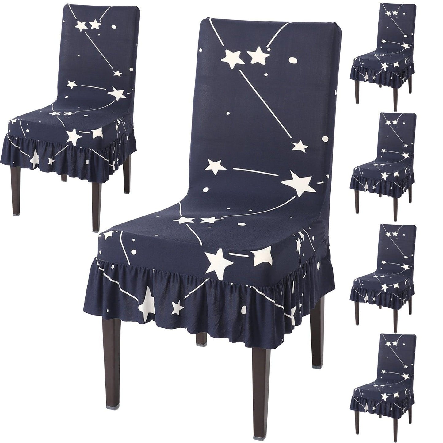 Elastic Stretchable Dining Chair Cover with Frill, Midnight Blue Star - HOKIPO | Har Ghar ka Humsafar