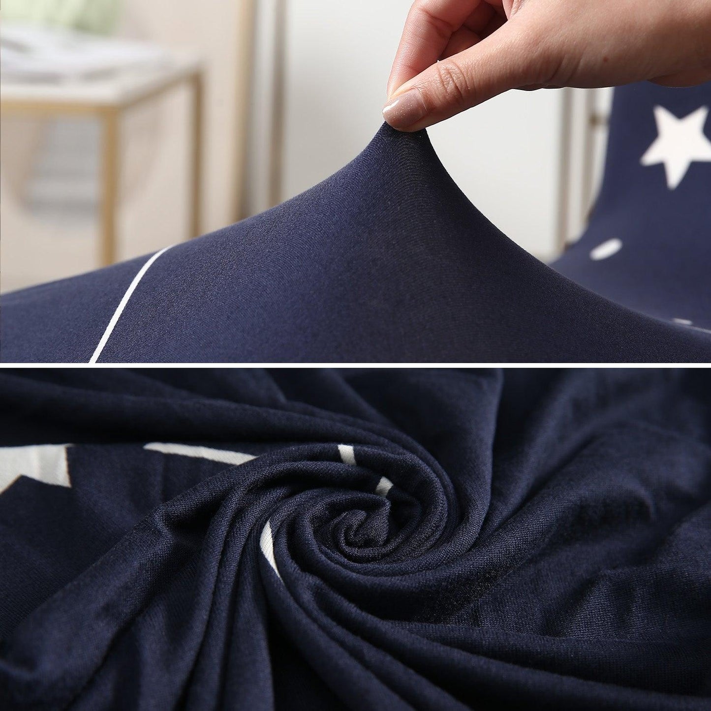 Elastic Stretchable Dining Chair Cover with Frill, Midnight Blue Star - HOKIPO | Har Ghar ka Humsafar