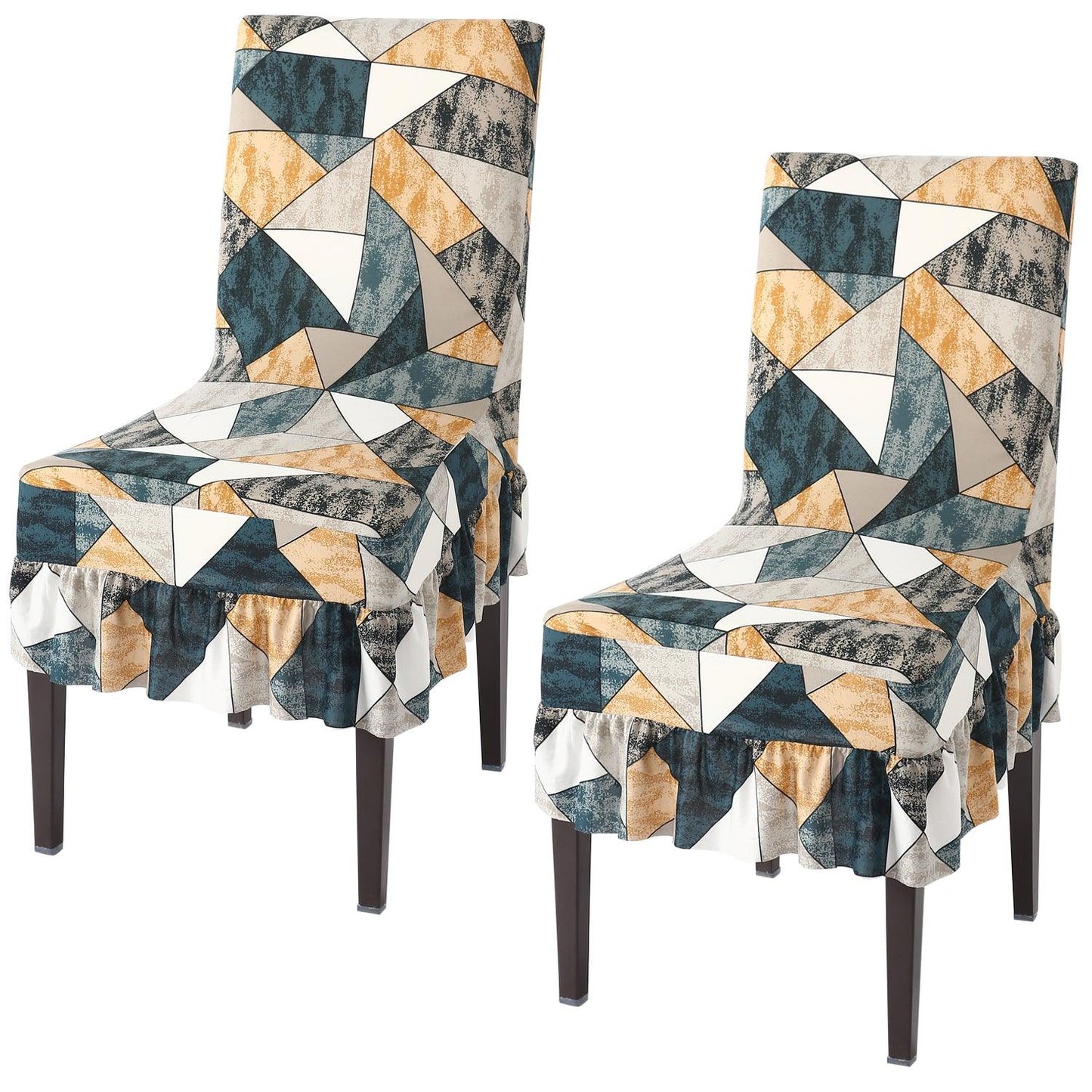 Elastic Stretchable Dining Chair Cover with Frill, Multicolor Geometric Print - HOKIPO | Har Ghar ka Humsafar