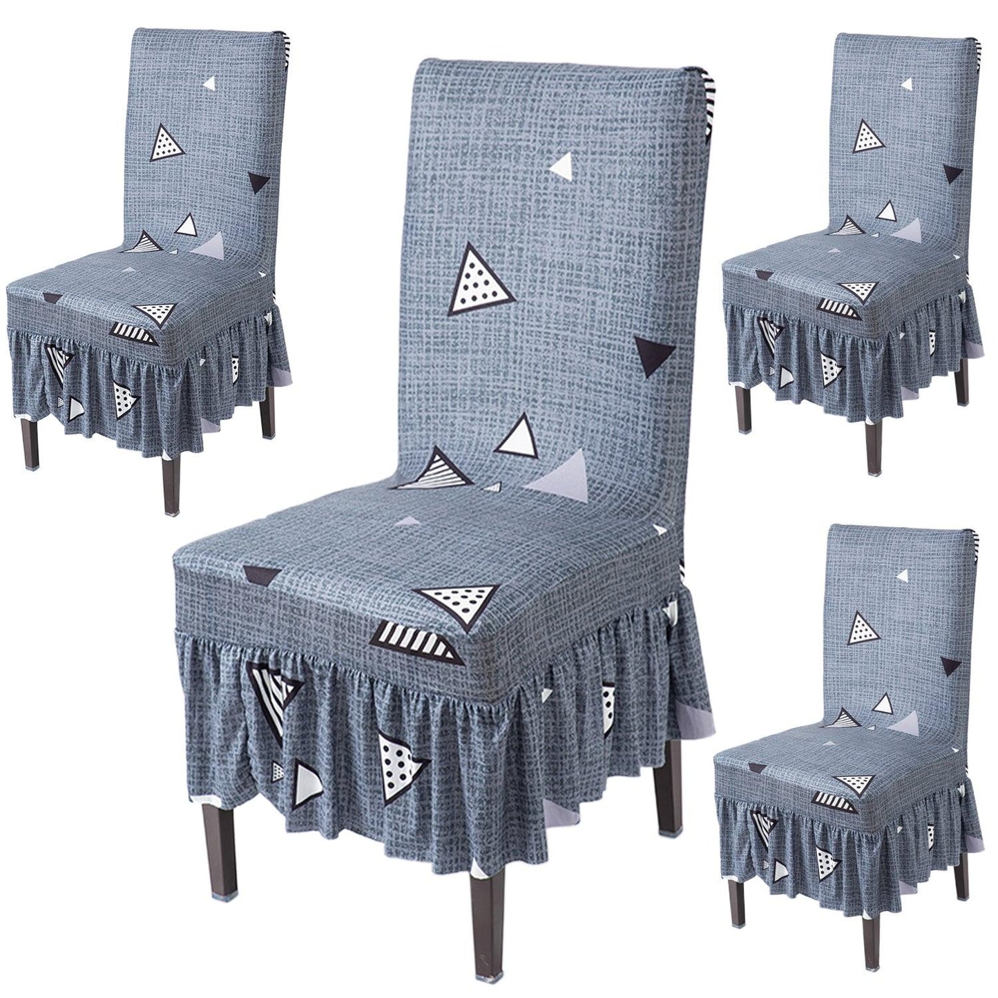 Elastic Stretchable Dining Chair Cover with Frill, Porpoise Grey Triangle - HOKIPO | Har Ghar ka Humsafar