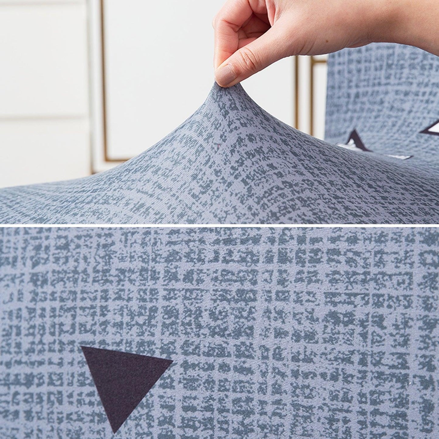 Elastic Stretchable Dining Chair Cover with Frill, Porpoise Grey Triangle - HOKIPO | Har Ghar ka Humsafar
