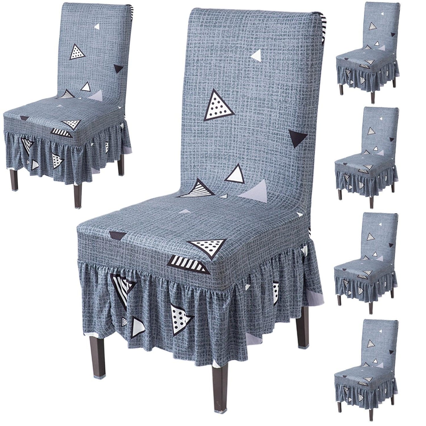 Elastic Stretchable Dining Chair Cover with Frill, Porpoise Grey Triangle - HOKIPO | Har Ghar ka Humsafar