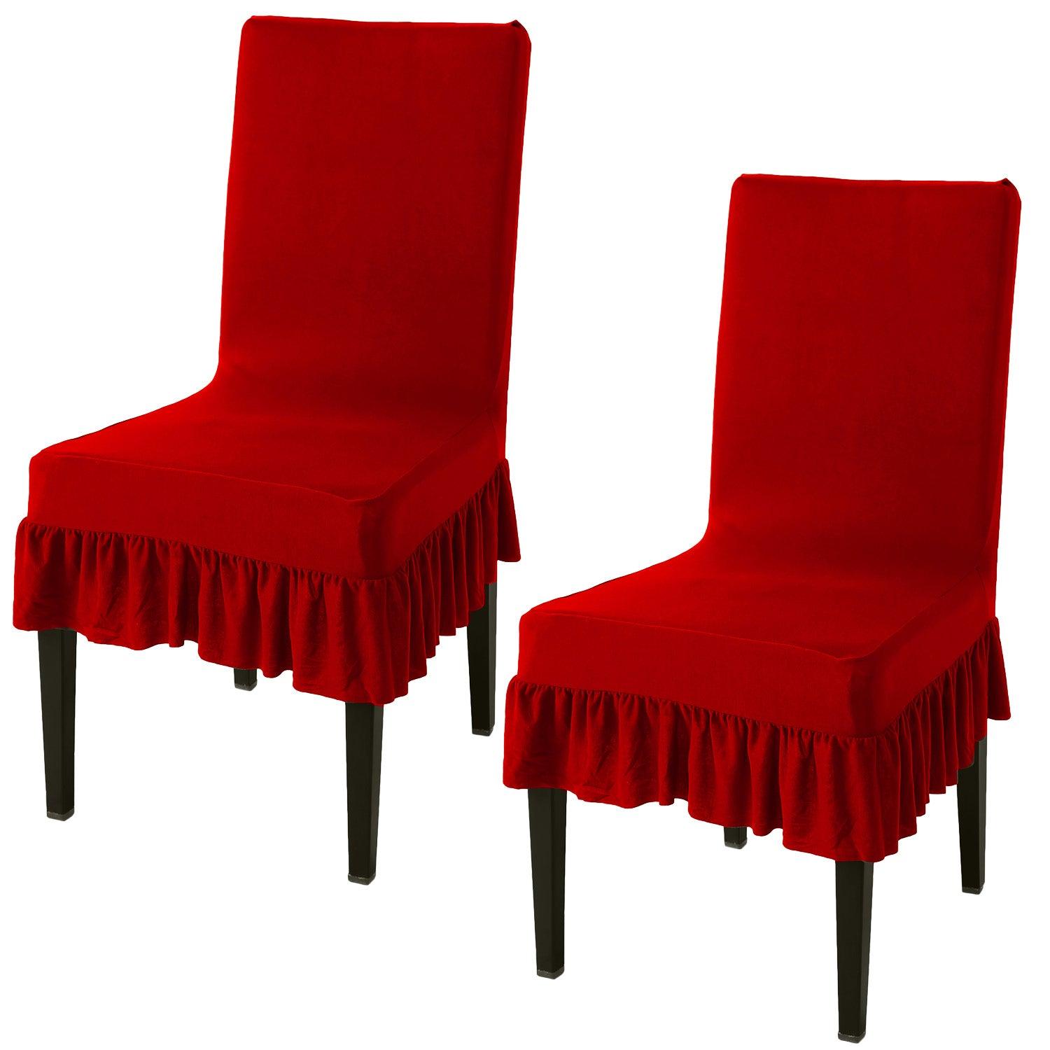Elastic Stretchable Dining Chair Cover with Frill, Scarlet Red - HOKIPO | Har Ghar ka Humsafar
