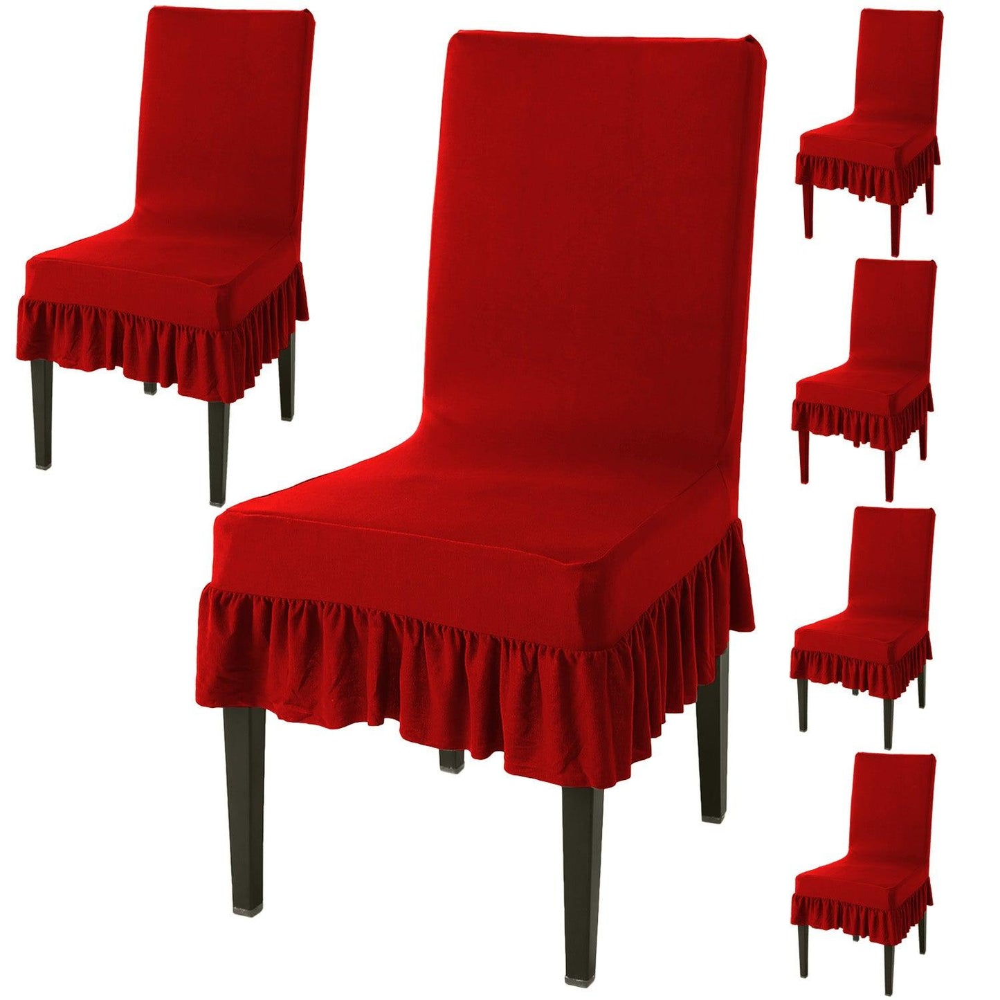 Elastic Stretchable Dining Chair Cover with Frill, Scarlet Red - HOKIPO | Har Ghar ka Humsafar