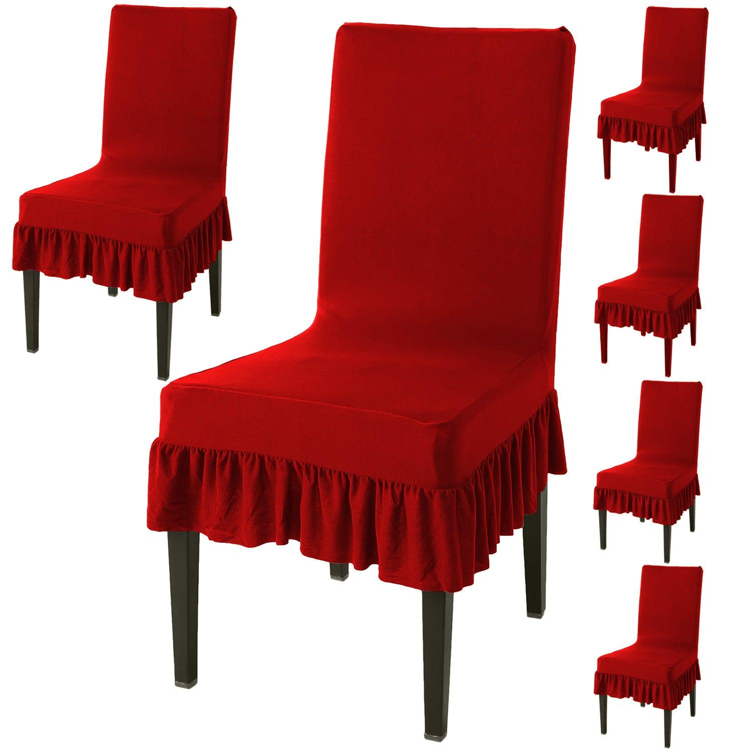 Elastic Stretchable Dining Chair Cover with Frill, Scarlet Red - HOKIPO | Har Ghar ka Humsafar