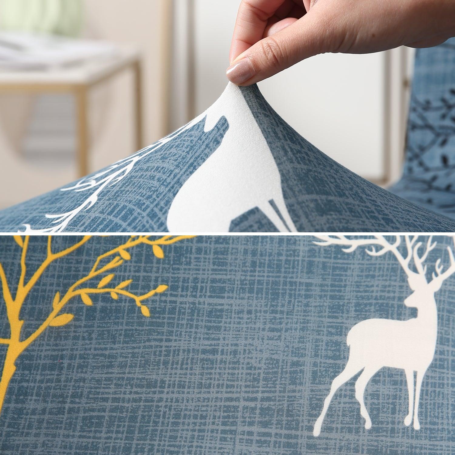 Elastic Stretchable Dining Chair Cover with Frill, Teal Reindeer - HOKIPO | Har Ghar ka Humsafar