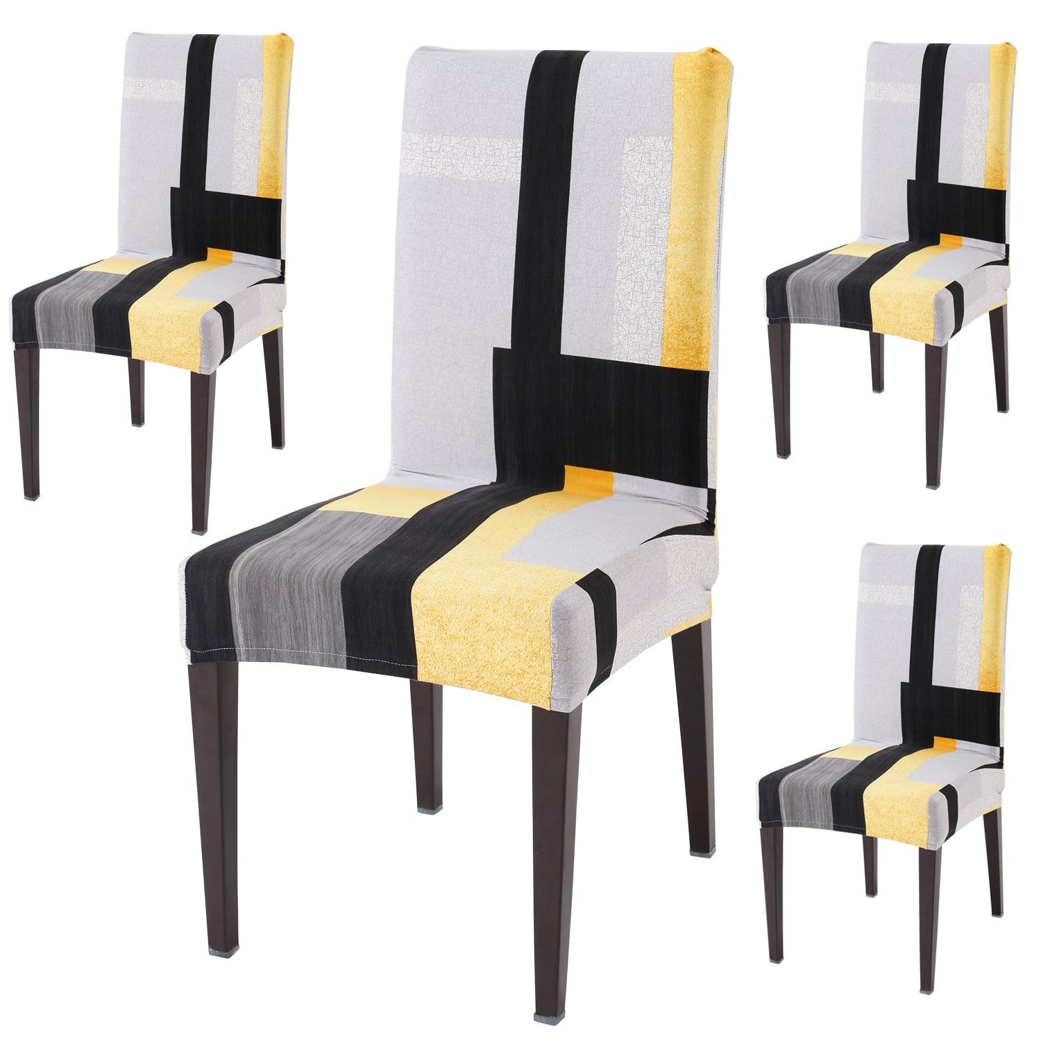 Yellow Geometric Abstract dining chair covers set of 4
