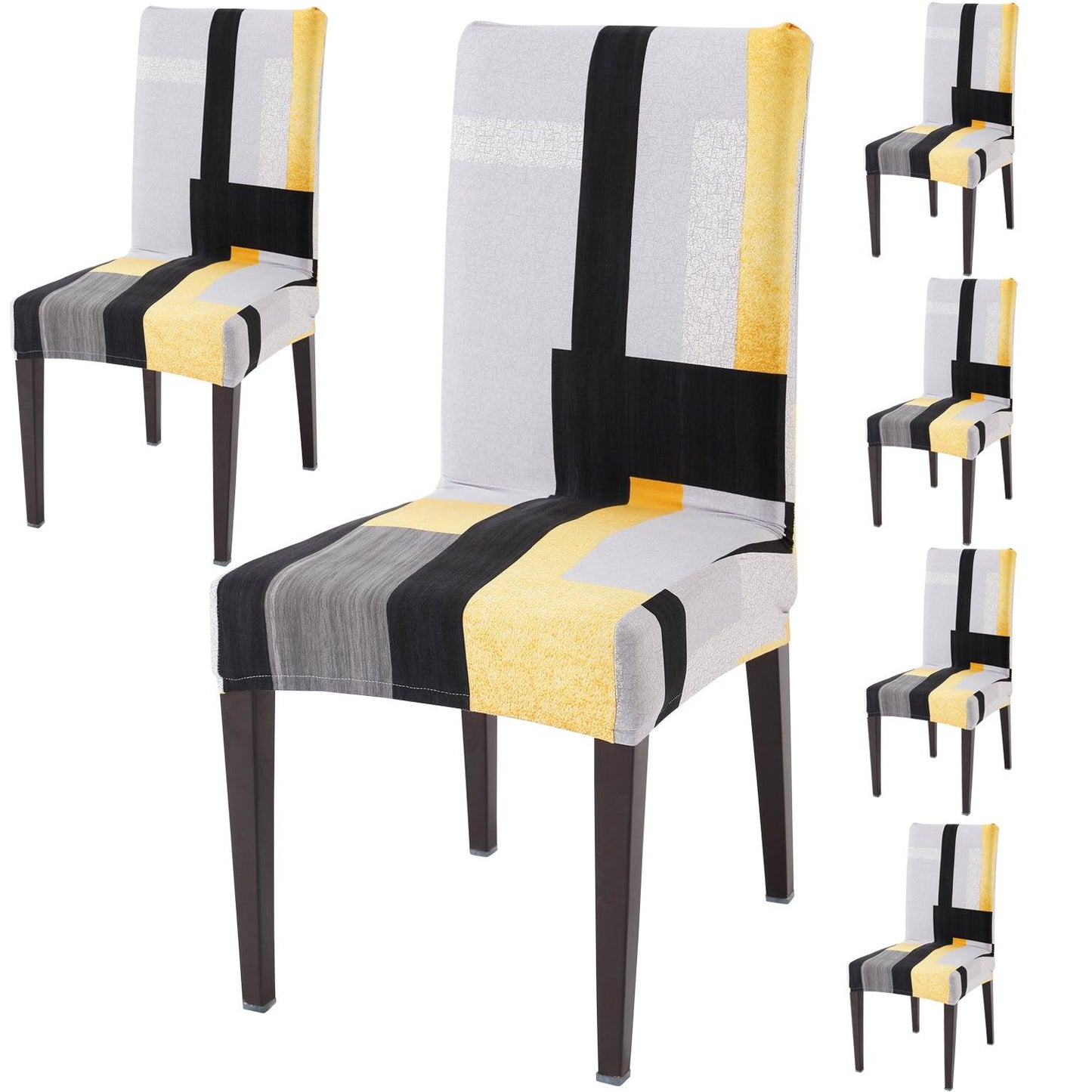 Yellow Geometric Abstract dining chair covers set of 6