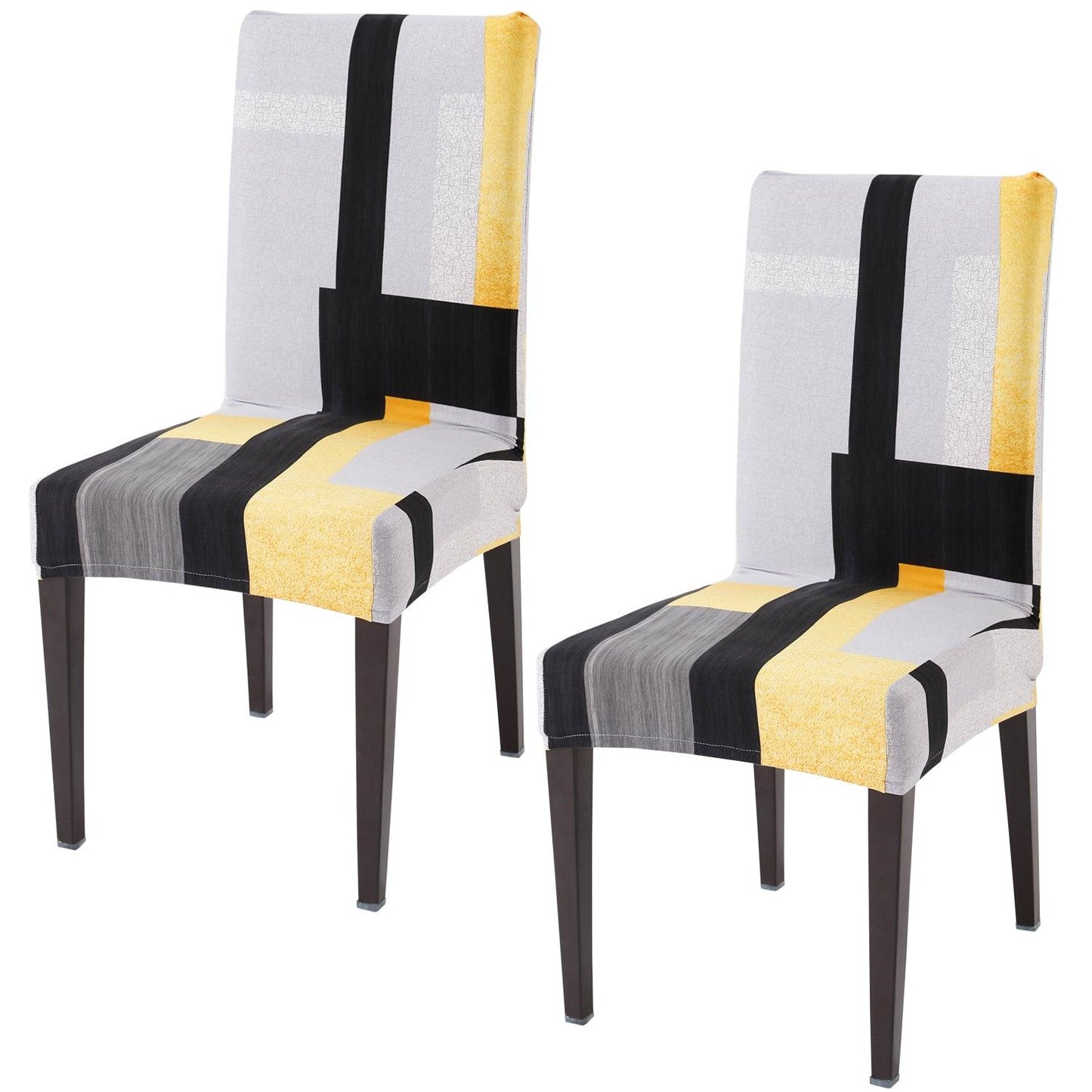 Yellow Geometric Abstract elastic chair covers set of 2
