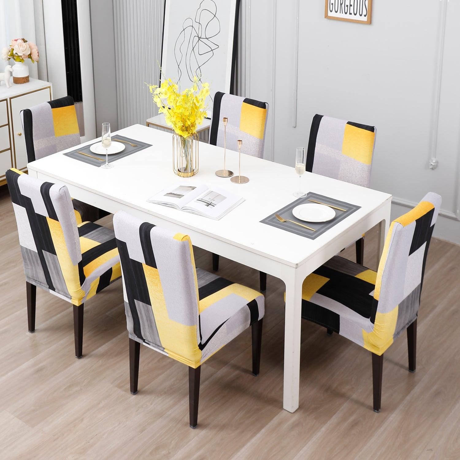 Yellow Geometric Abstract dining chair covers Set