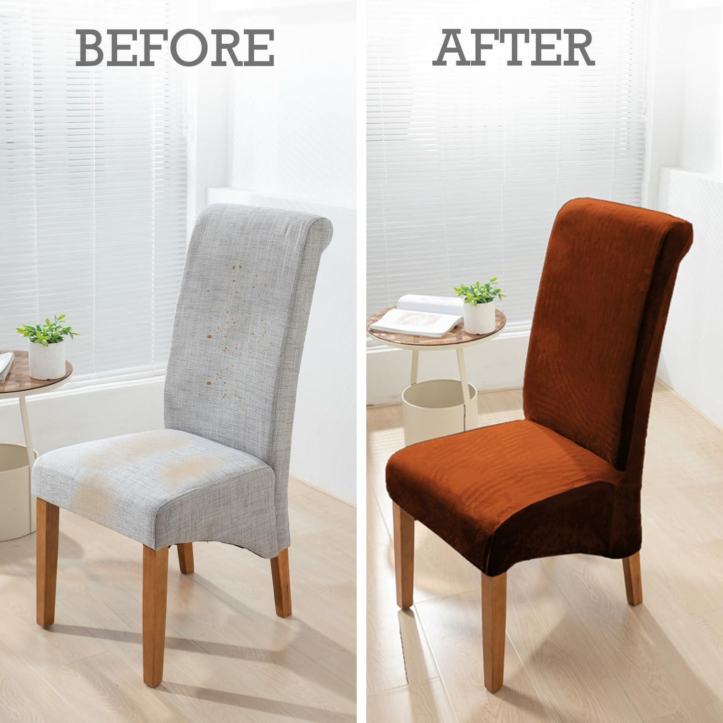 Elastic Stretchable Premium Velvet Long Back Dining Chair Cover, Rustic Brown - HOKIPO | Har Ghar ka Humsafar