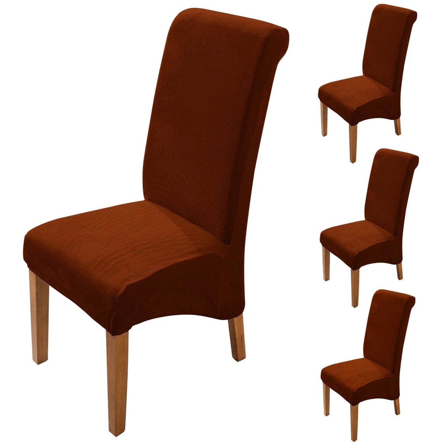 Elastic Stretchable Premium Velvet Long Back Dining Chair Cover, Rustic Brown - HOKIPO | Har Ghar ka Humsafar