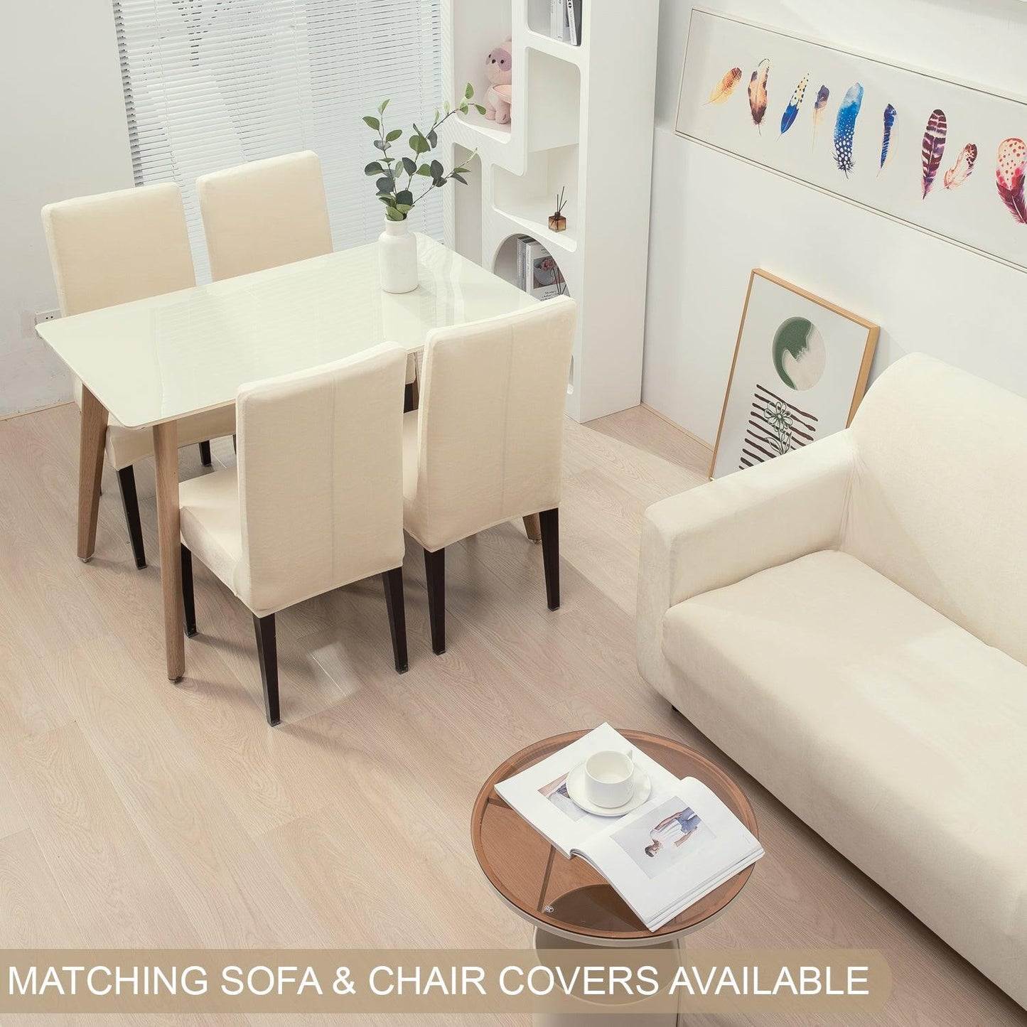 Buy Beige Colour matching velvet elastic covers for sofa and chair