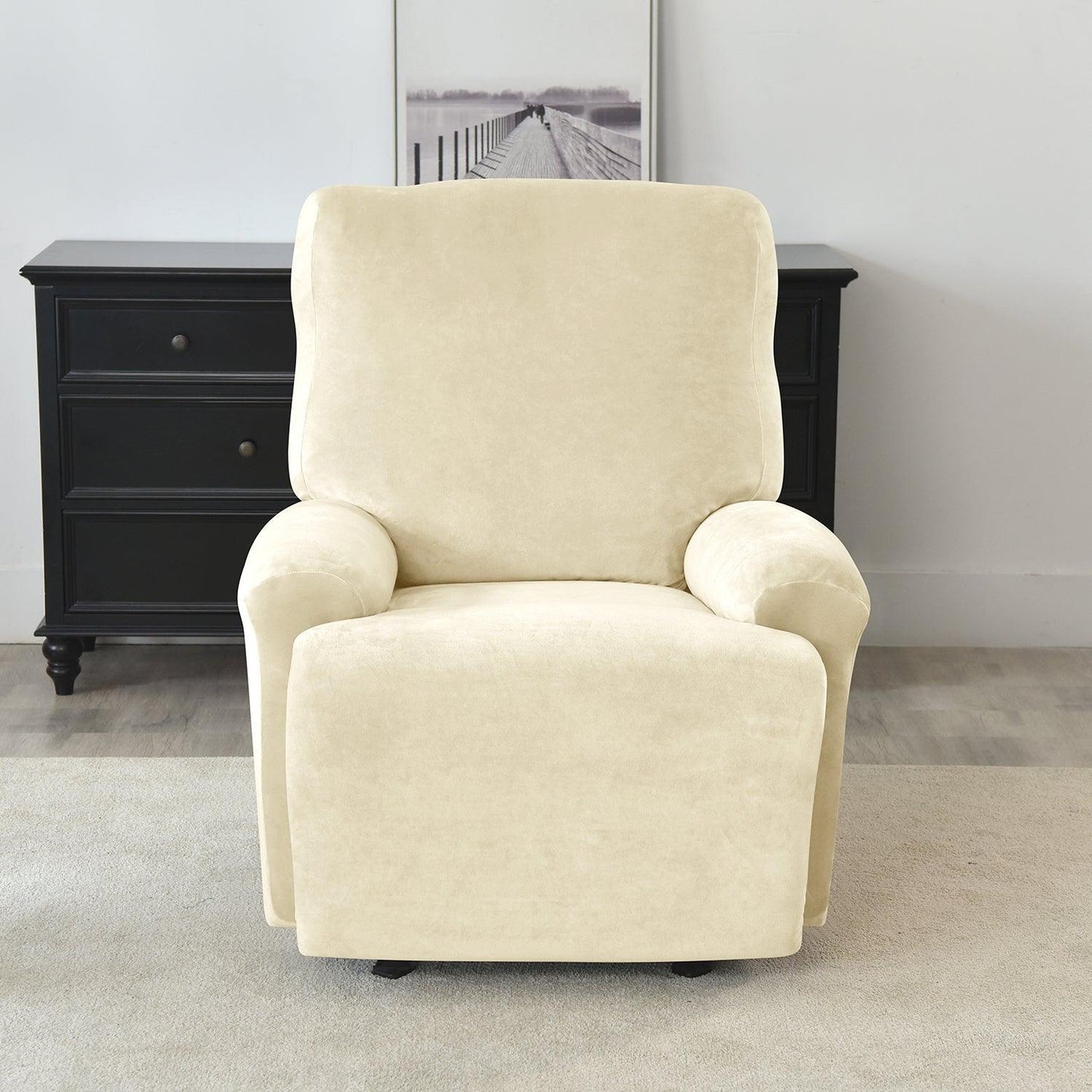 Elegant Beige Colour elastic stretchable fully covered velvet recliner chair covers​