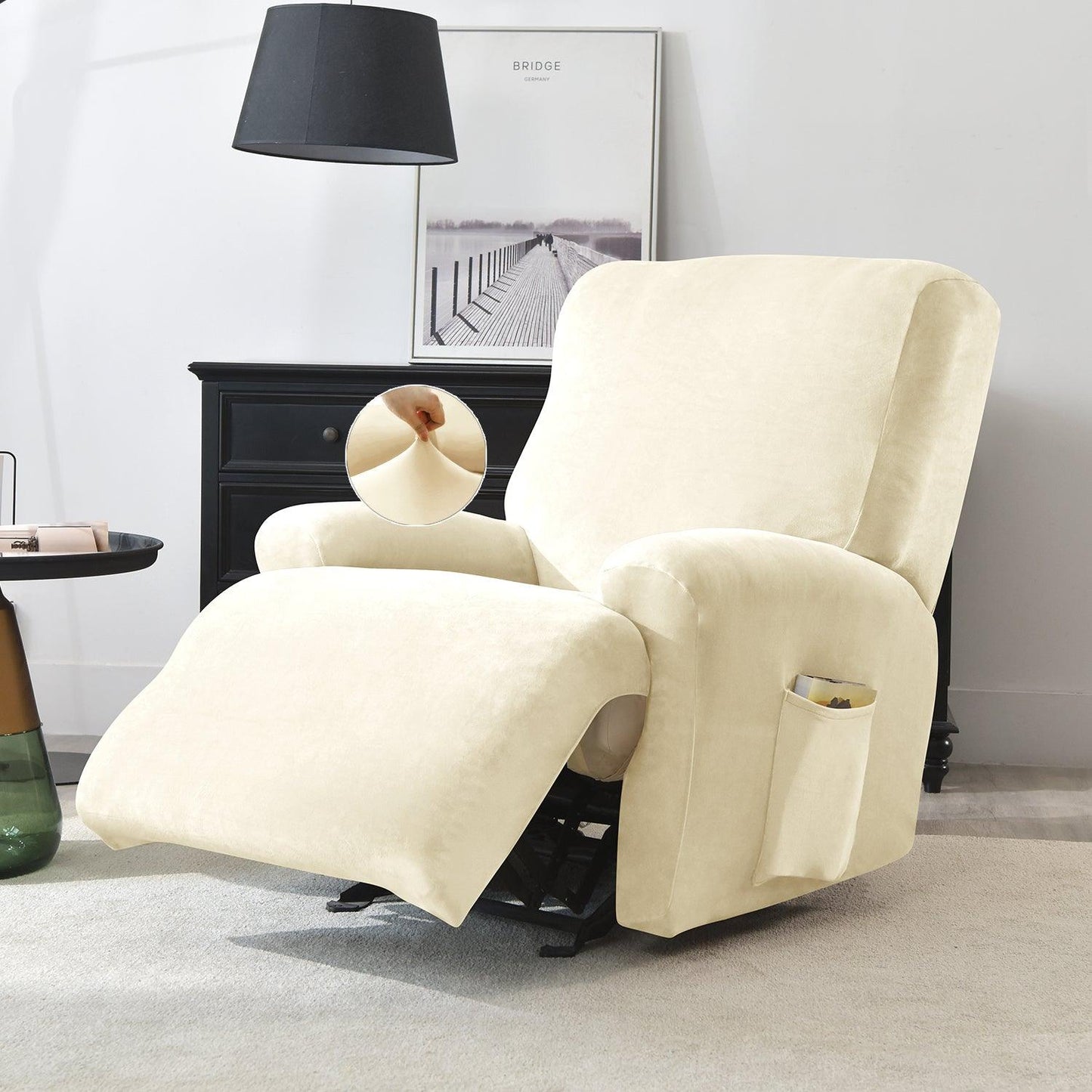 Premium Beige Colour stylish elastic stretchable velvet recliner chair cover